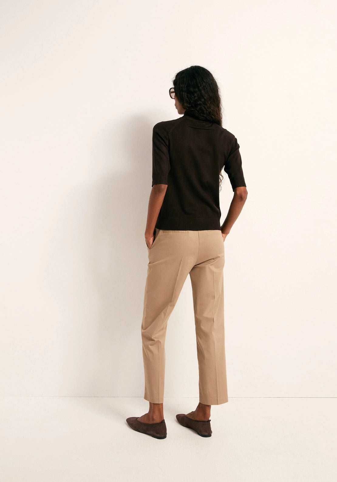 Elbow Sleeve Mock Neck Sweater - Brown