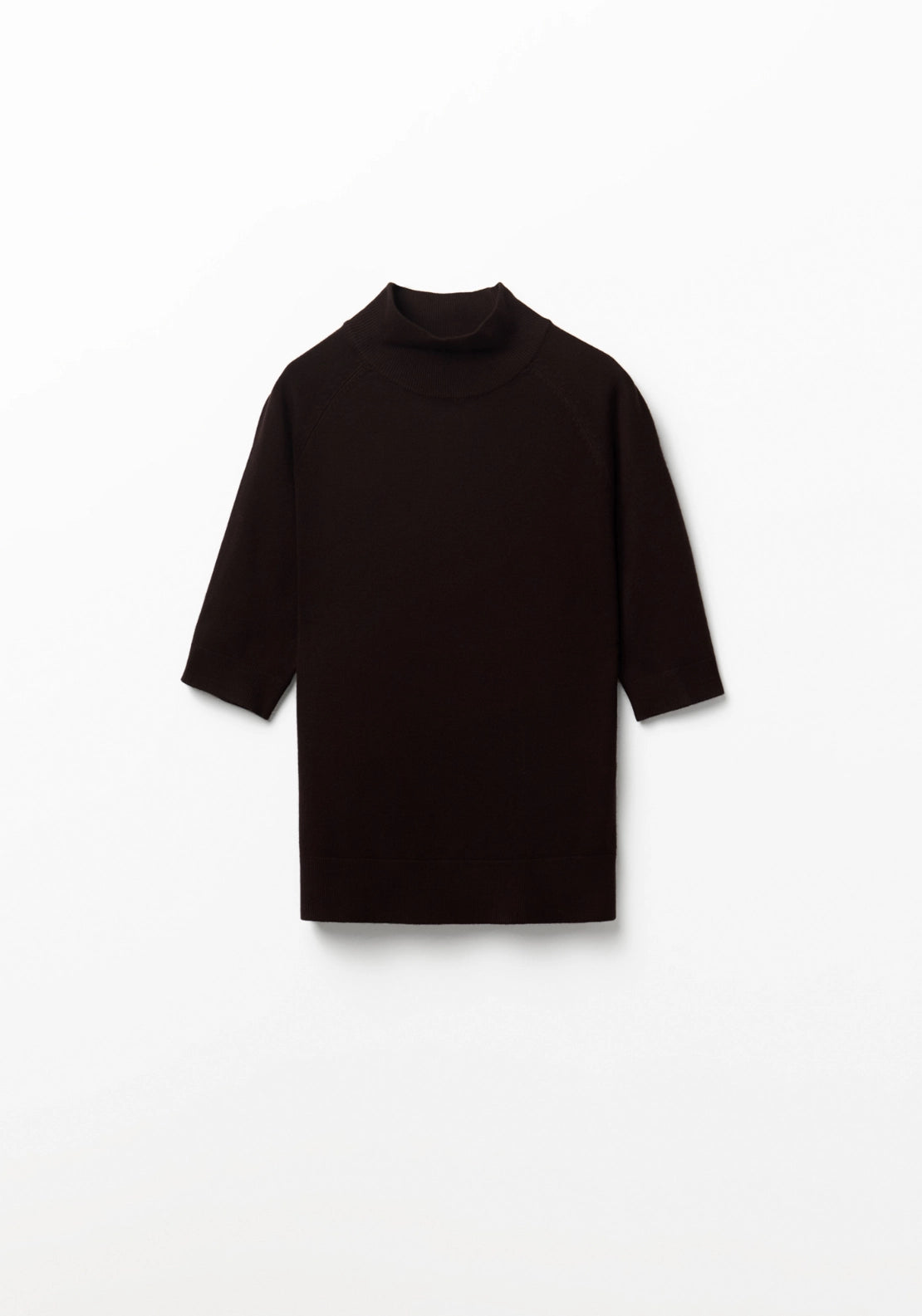 Elbow Sleeve Mock Neck Sweater - Brown