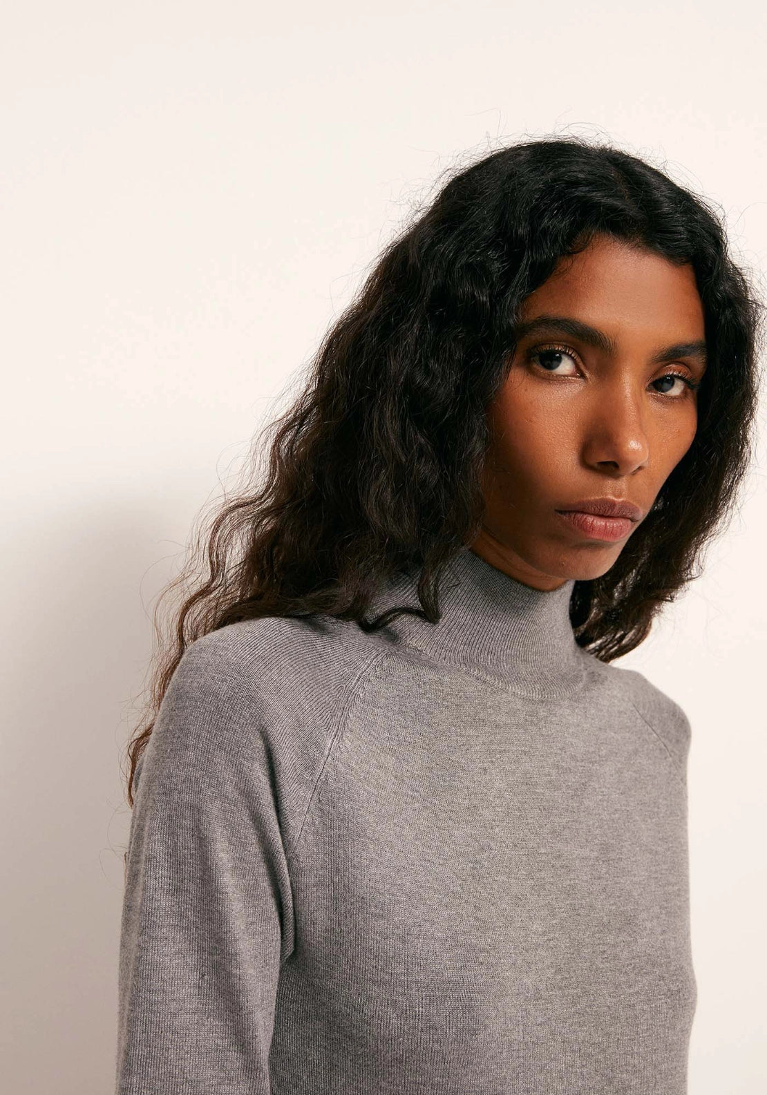 Elbow Sleeve Mock Neck Sweater - Grey