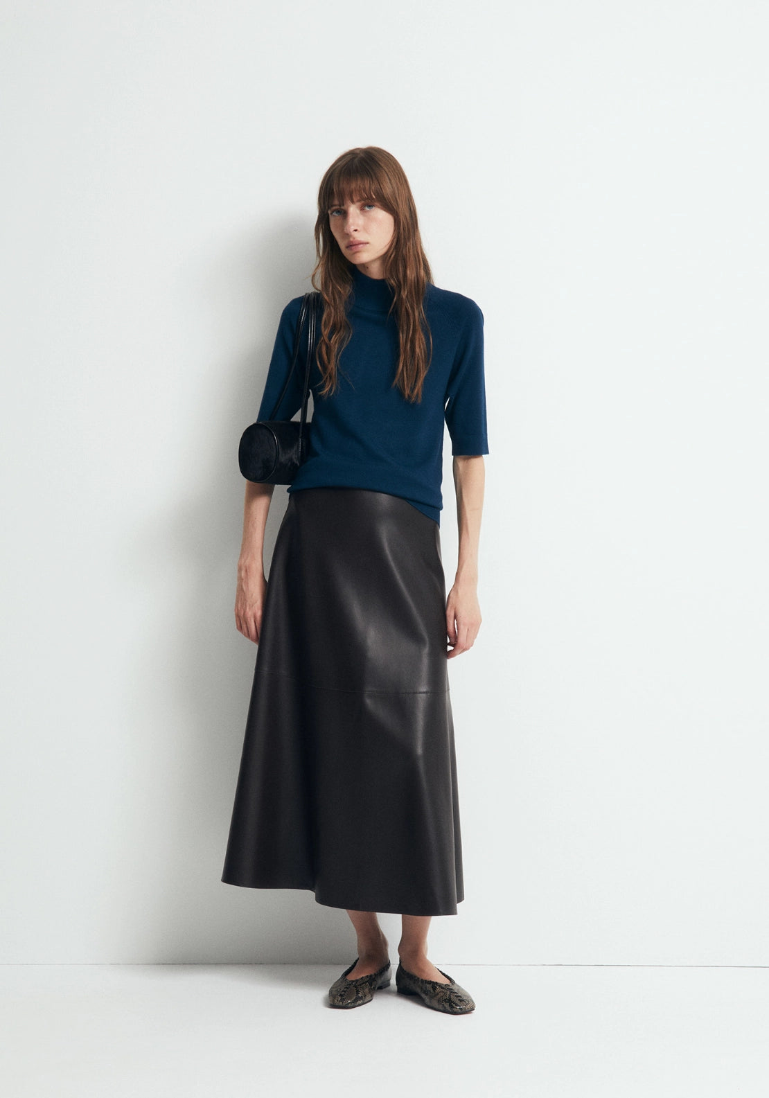 Elbow Sleeve Mock Neck Sweater - Dark Blue