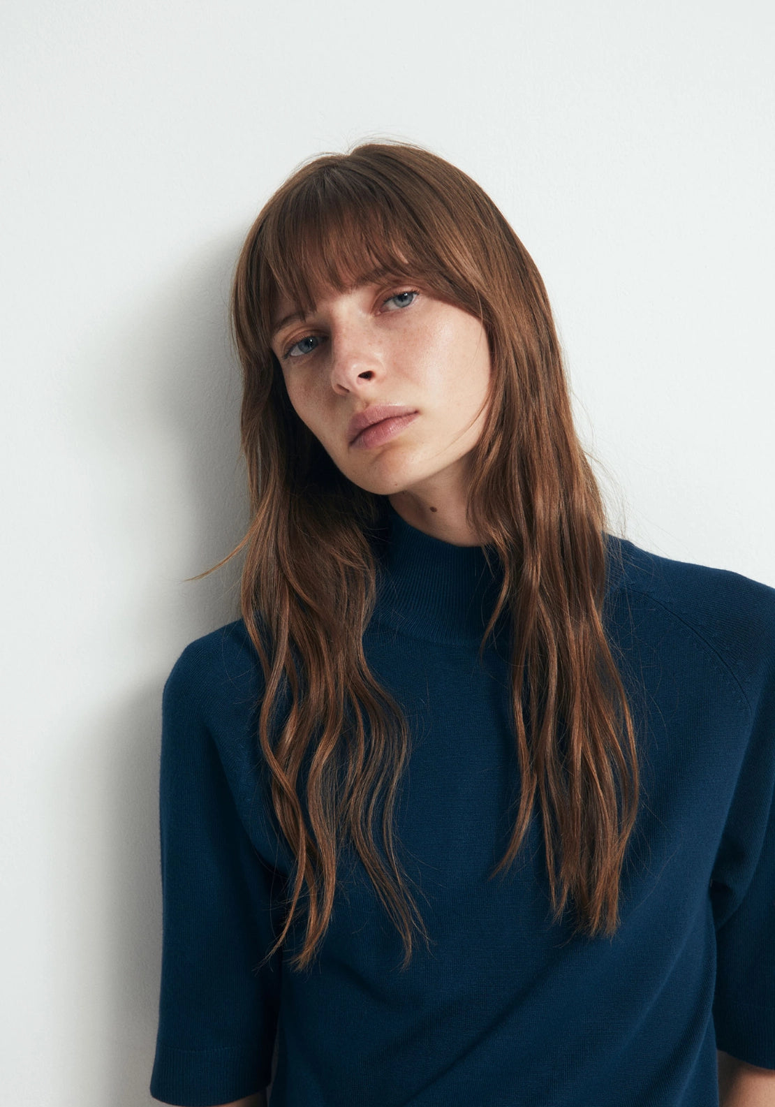 Elbow Sleeve Mock Neck Sweater - Dark Blue