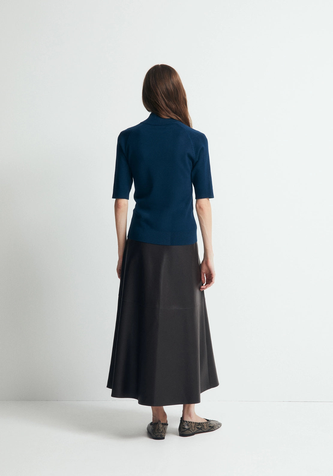 Elbow Sleeve Mock Neck Sweater - Dark Blue