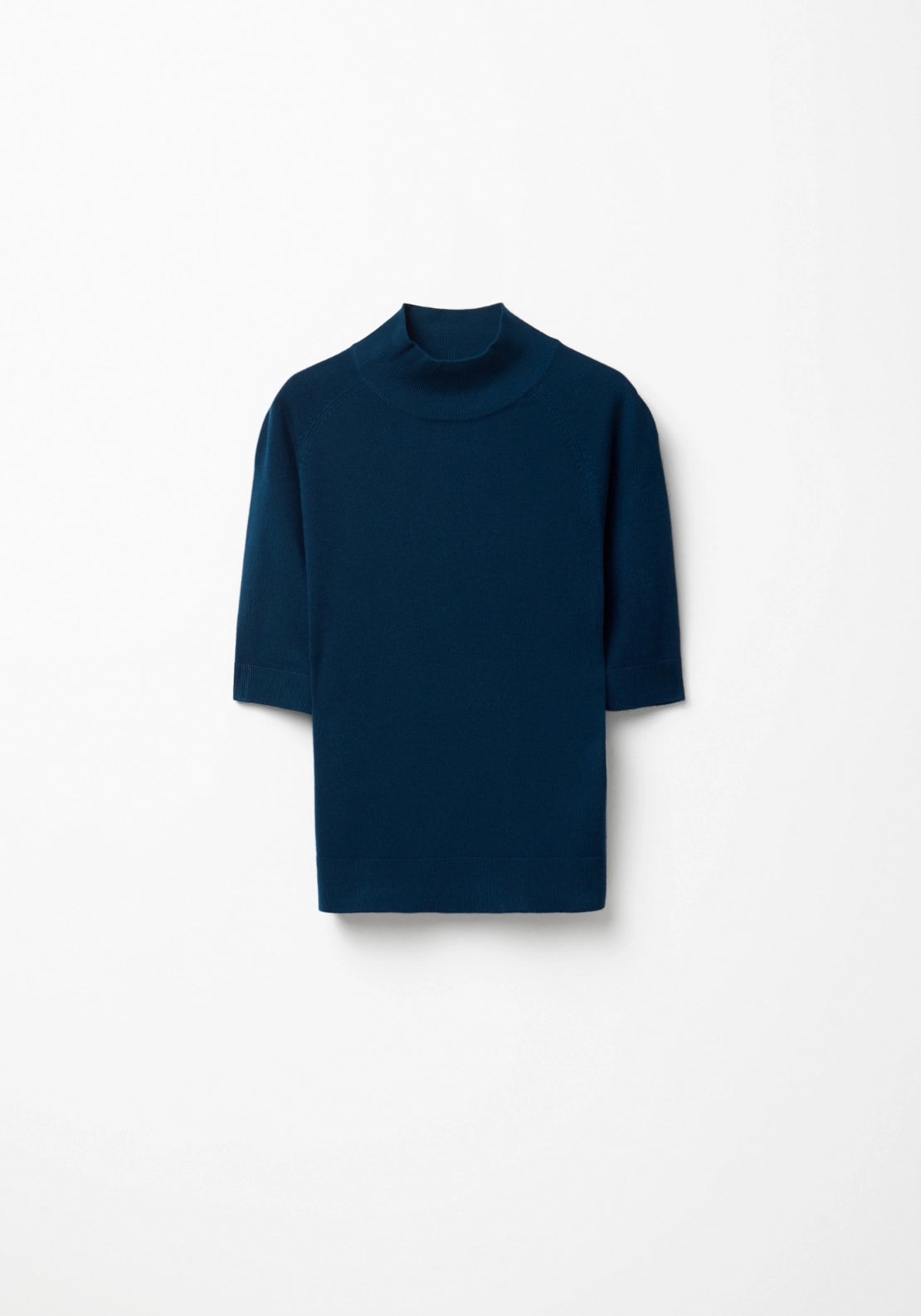 Elbow Sleeve Mock Neck Sweater - Dark Blue