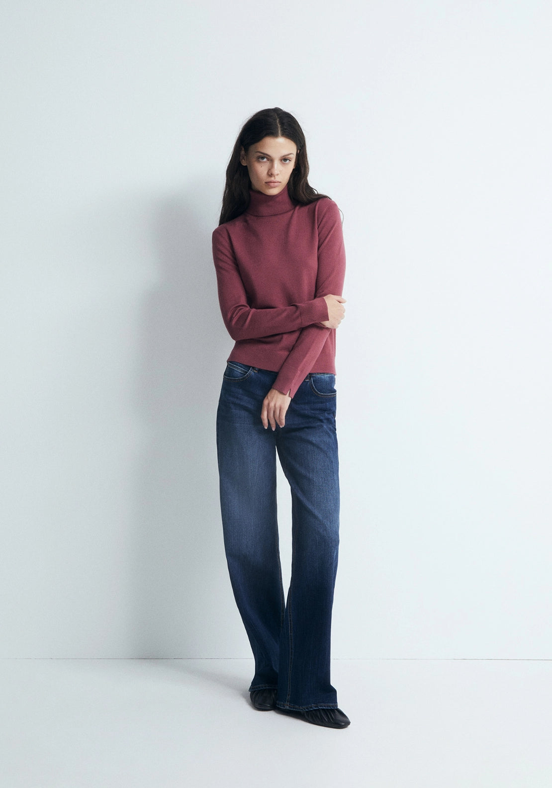 Long Sleeve Roll Neck Jumper - Dark Pink