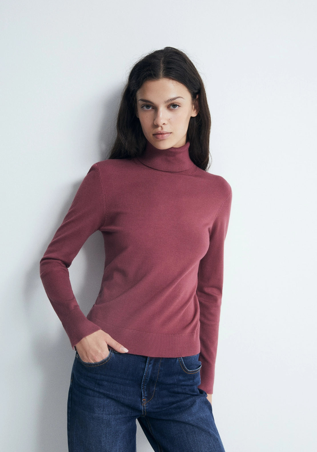 Long Sleeve Roll Neck Jumper - Dark Pink