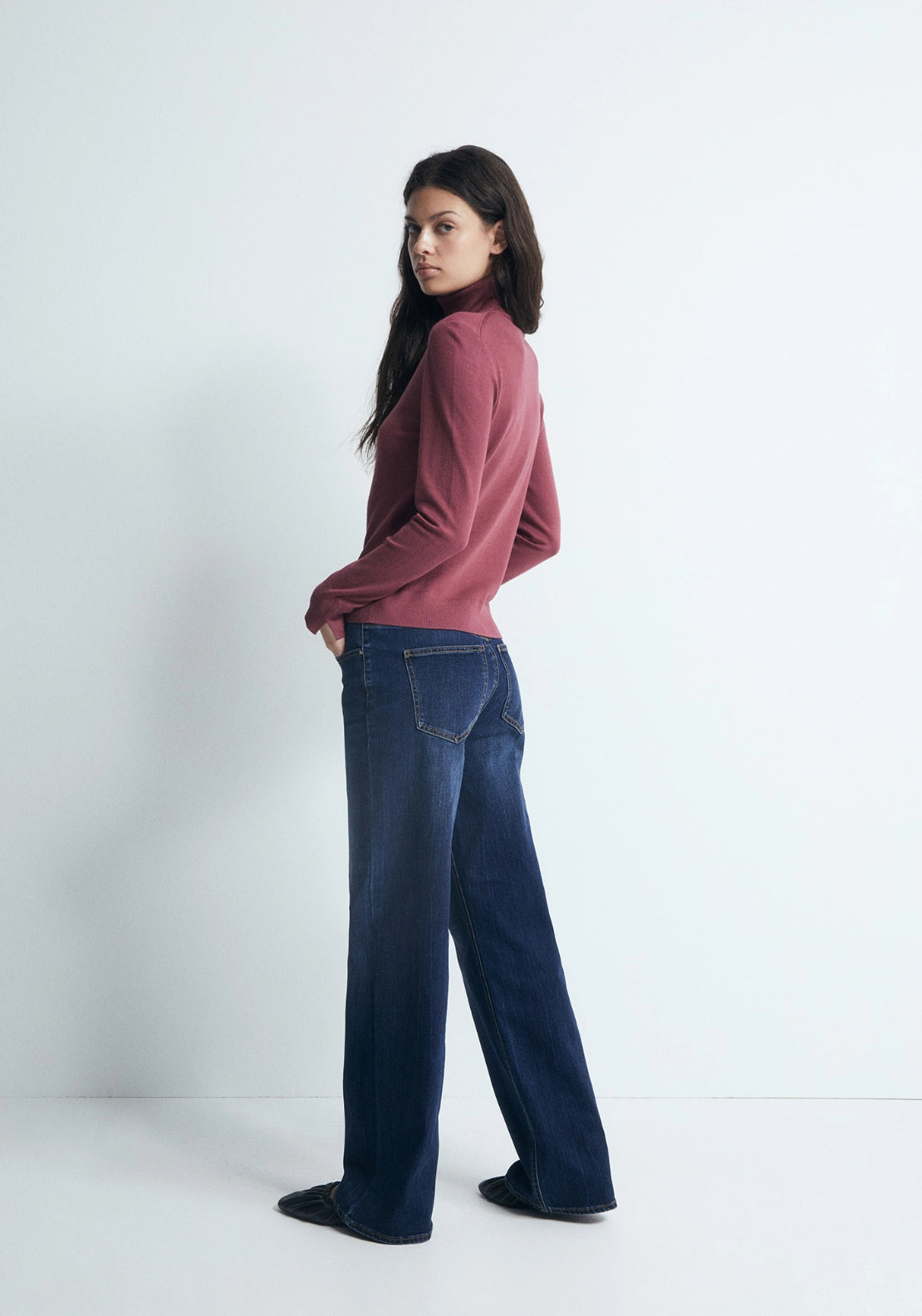 Long Sleeve Roll Neck Jumper - Dark Pink