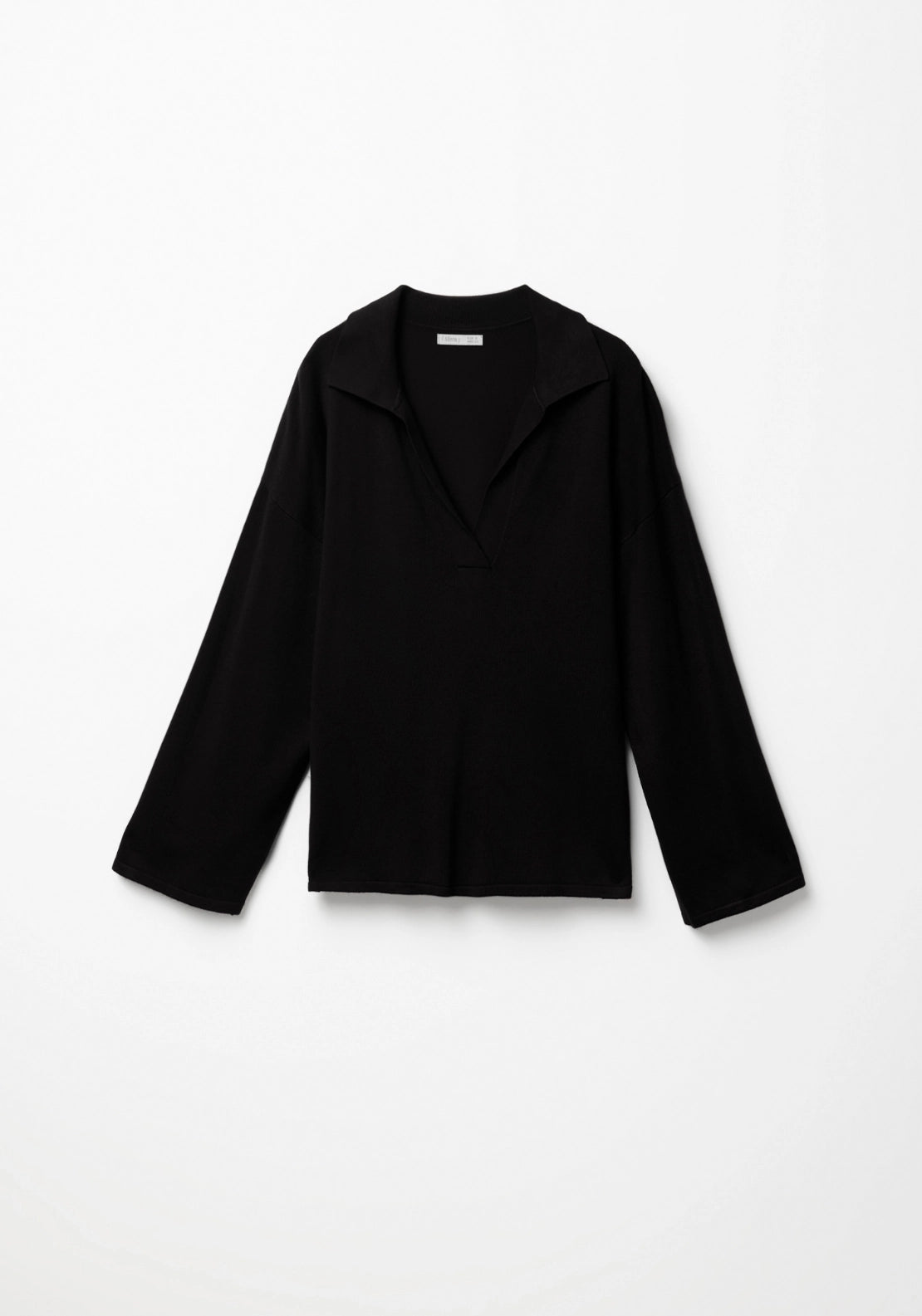 Knit Polo Sweater Open Collar - Black