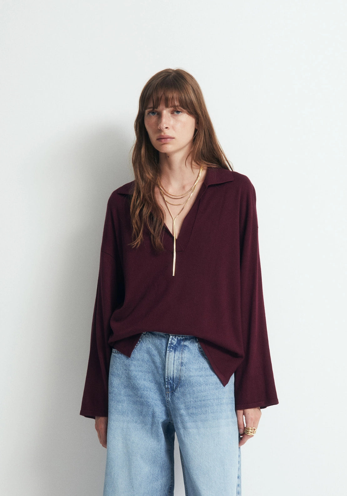 Knit Polo Sweater - Red