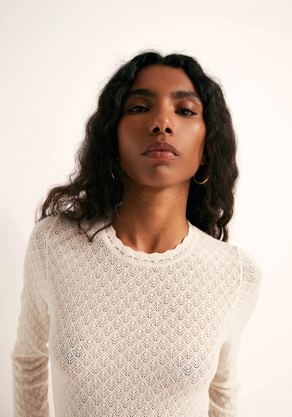 Pointelle Crew Sweater - Cream