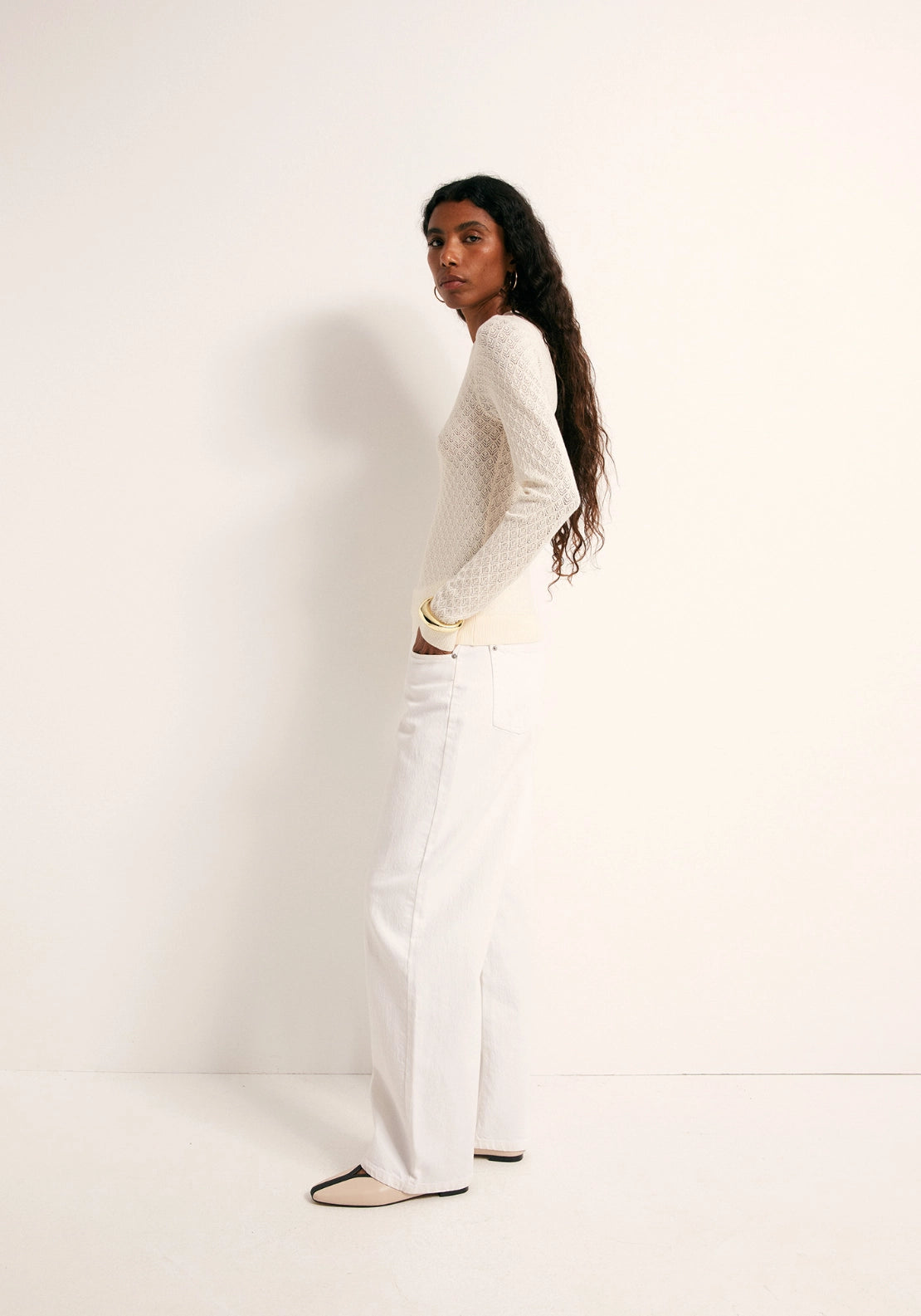 Pointelle Crew Sweater - Cream