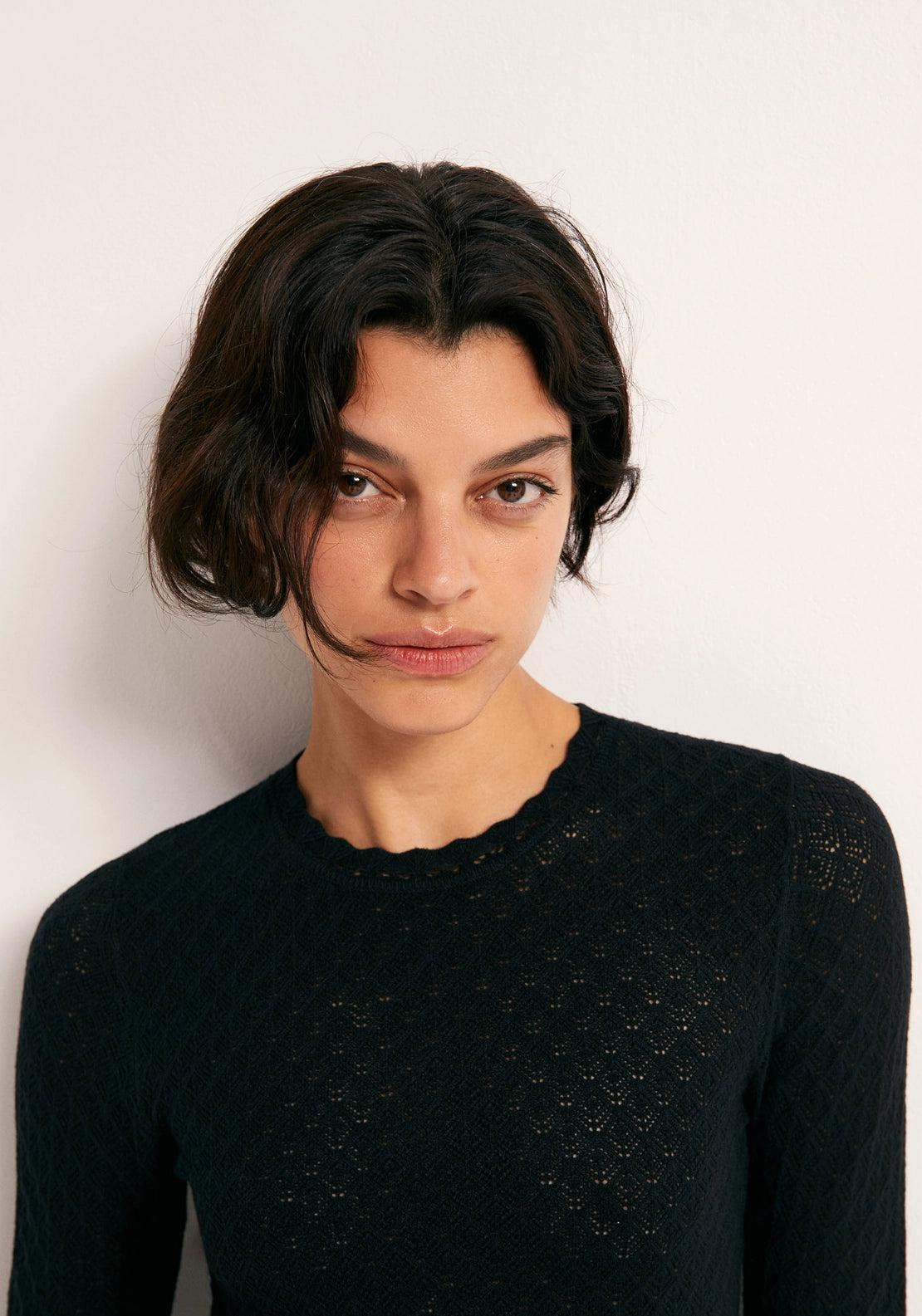 Pointelle Crew Sweater - Black