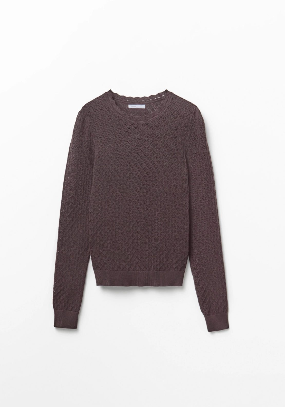 Pointelle Crew Sweater - Brown