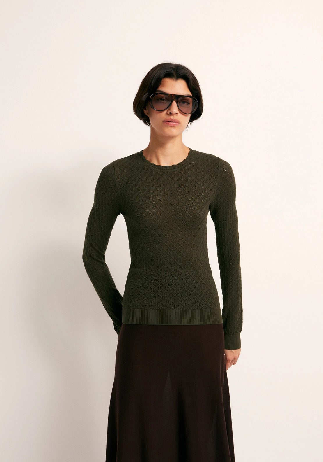 Pointelle Crew Sweater - Green