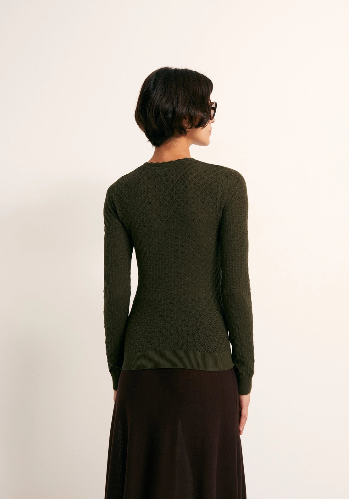 Pointelle Crew Sweater - Green