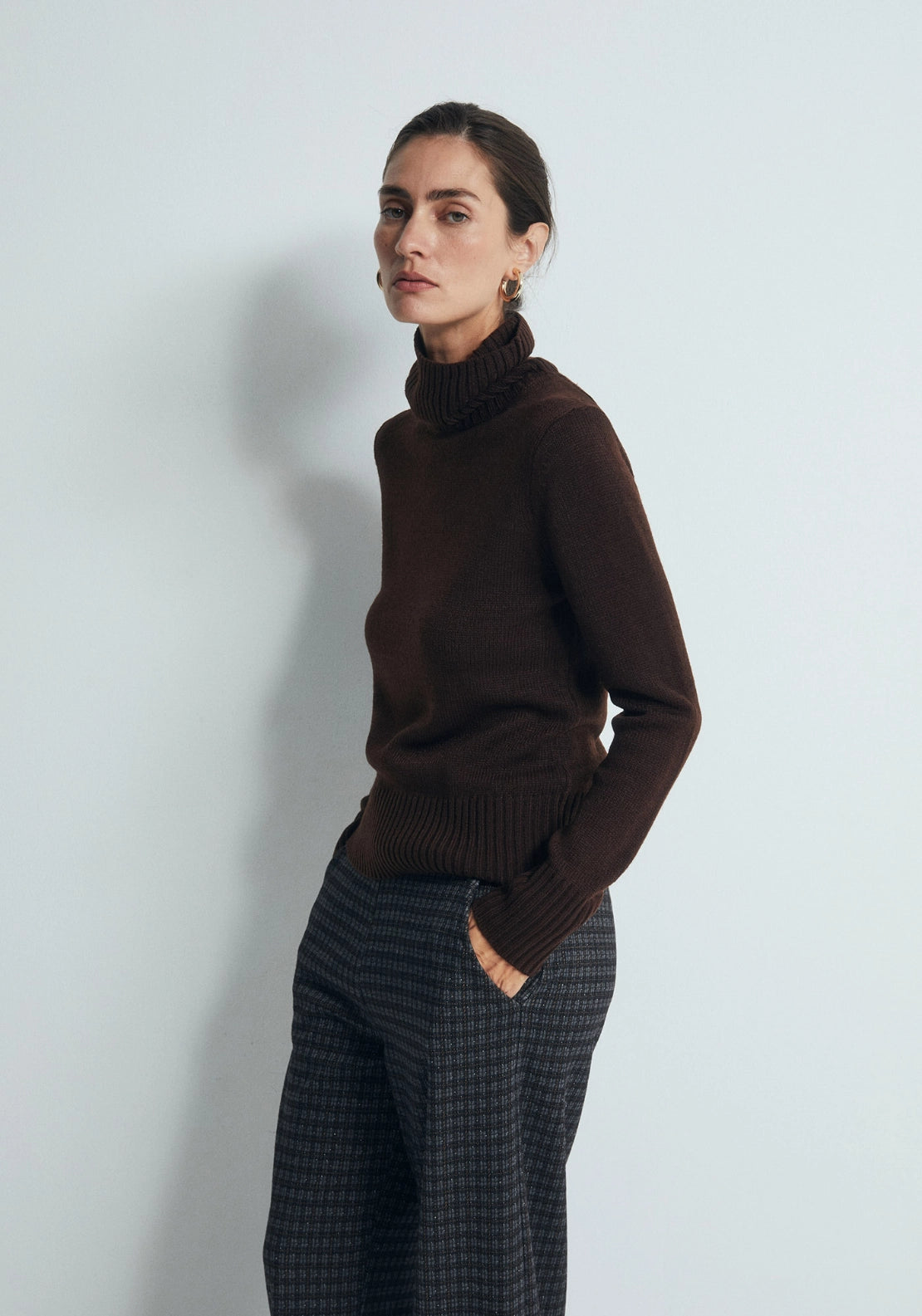 Roll Neck Sweater - Dark Brown