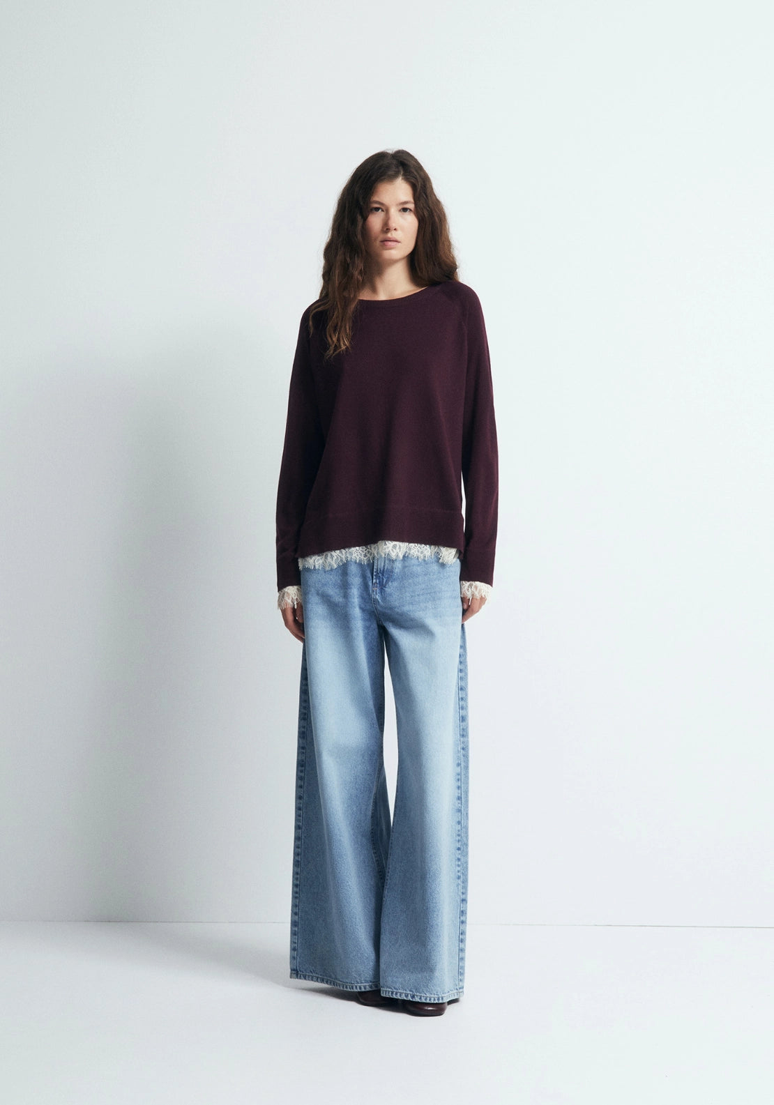 Lace Trim Knit Jumper - Red