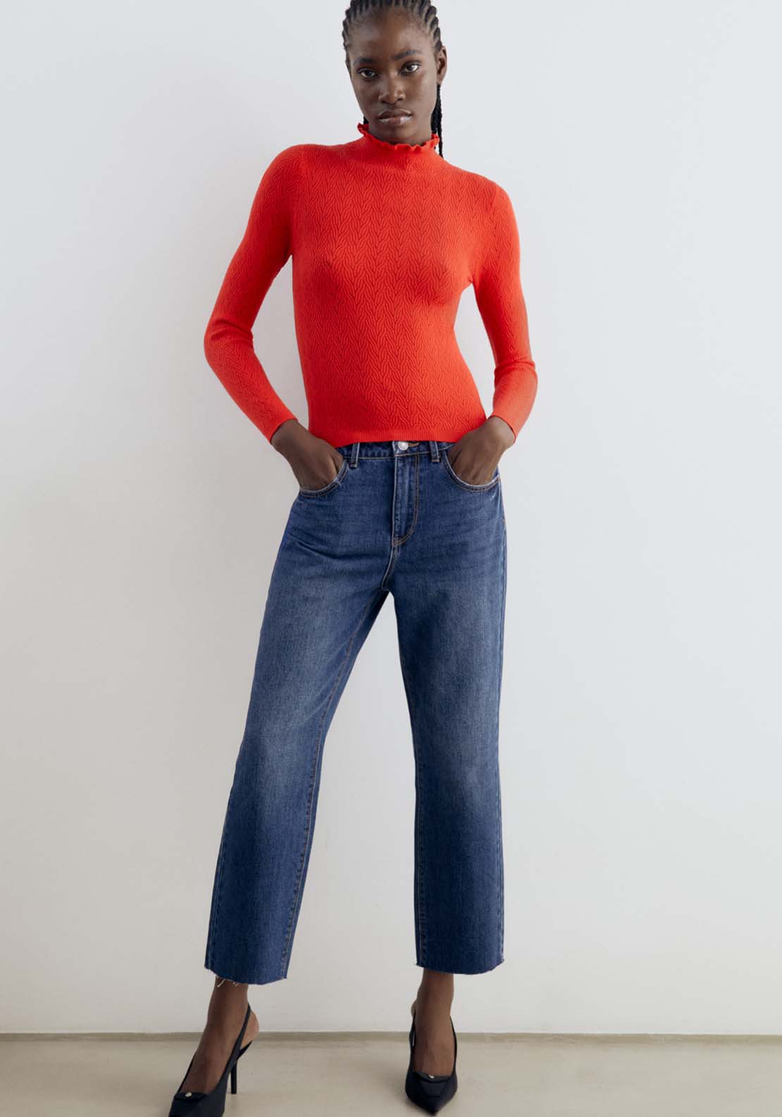 Sfera Structured Sweater - Red Floures 5 Shaws Department Stores