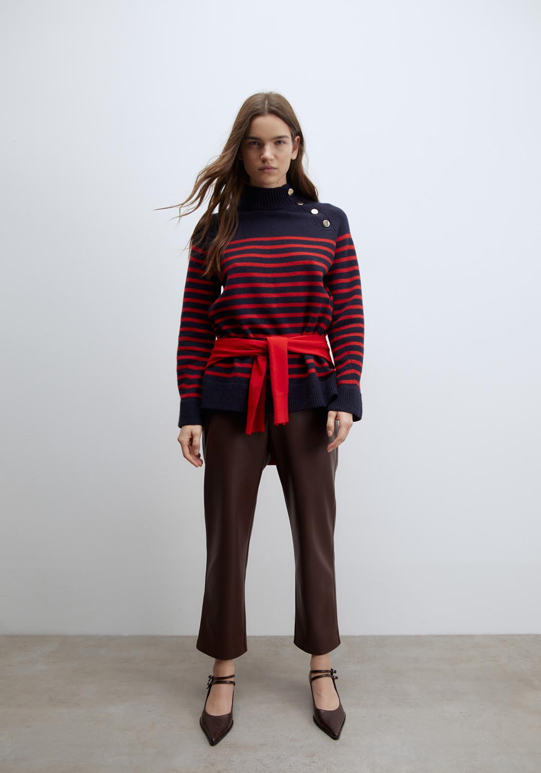 Sfera Buttons striped sweater - Red 2 Shaws Department Stores