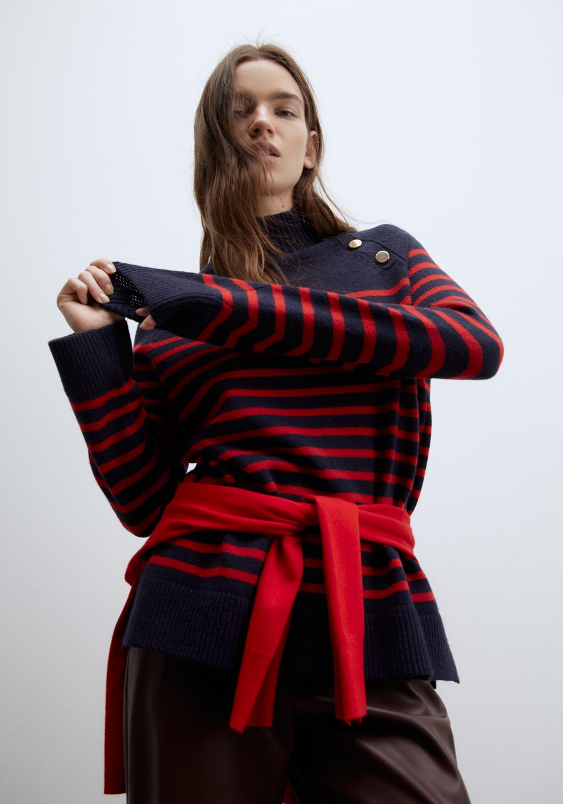 Sfera Buttons striped sweater - Red 3 Shaws Department Stores