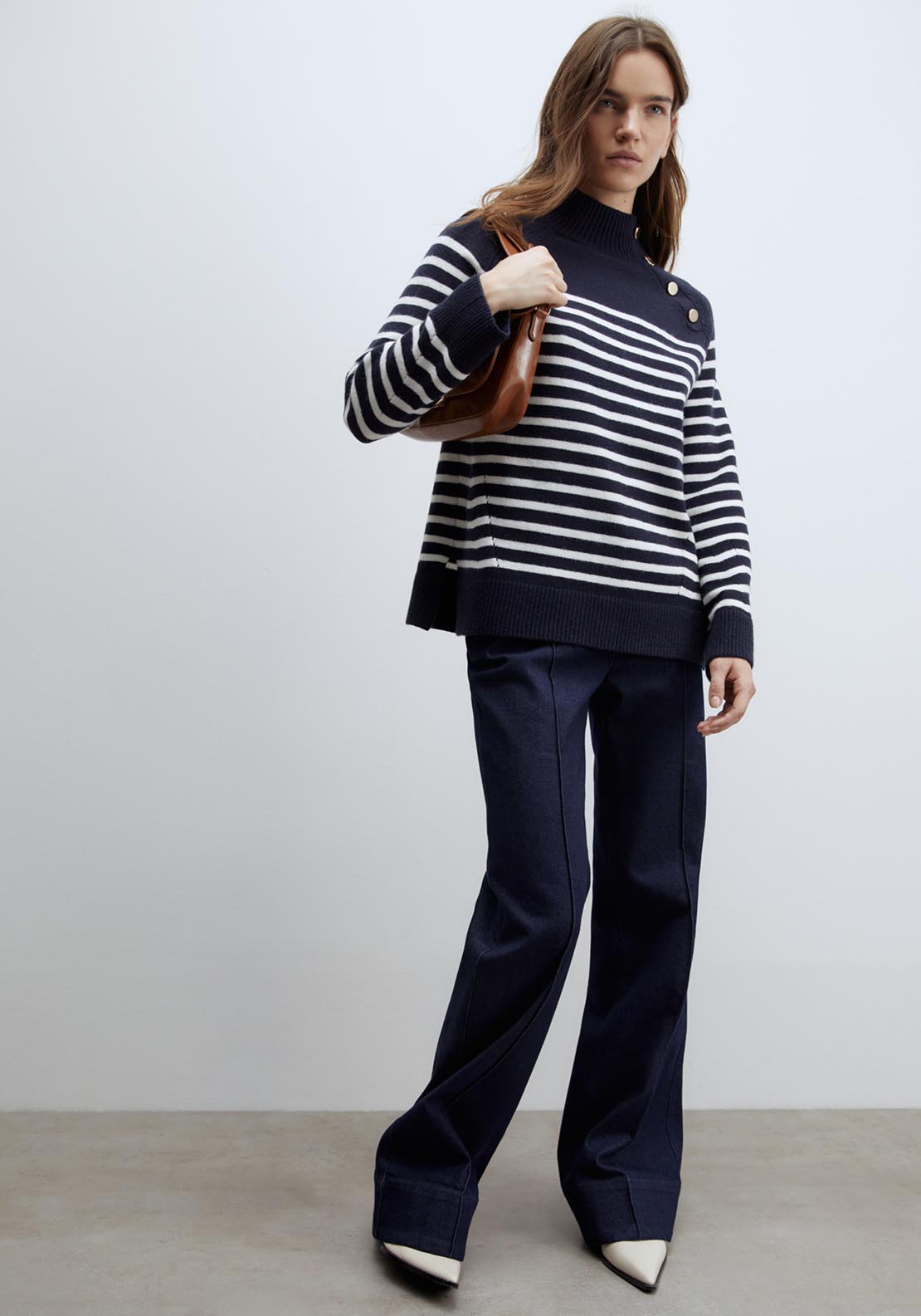 Sfera Buttons striped sweater - Navy 2 Shaws Department Stores