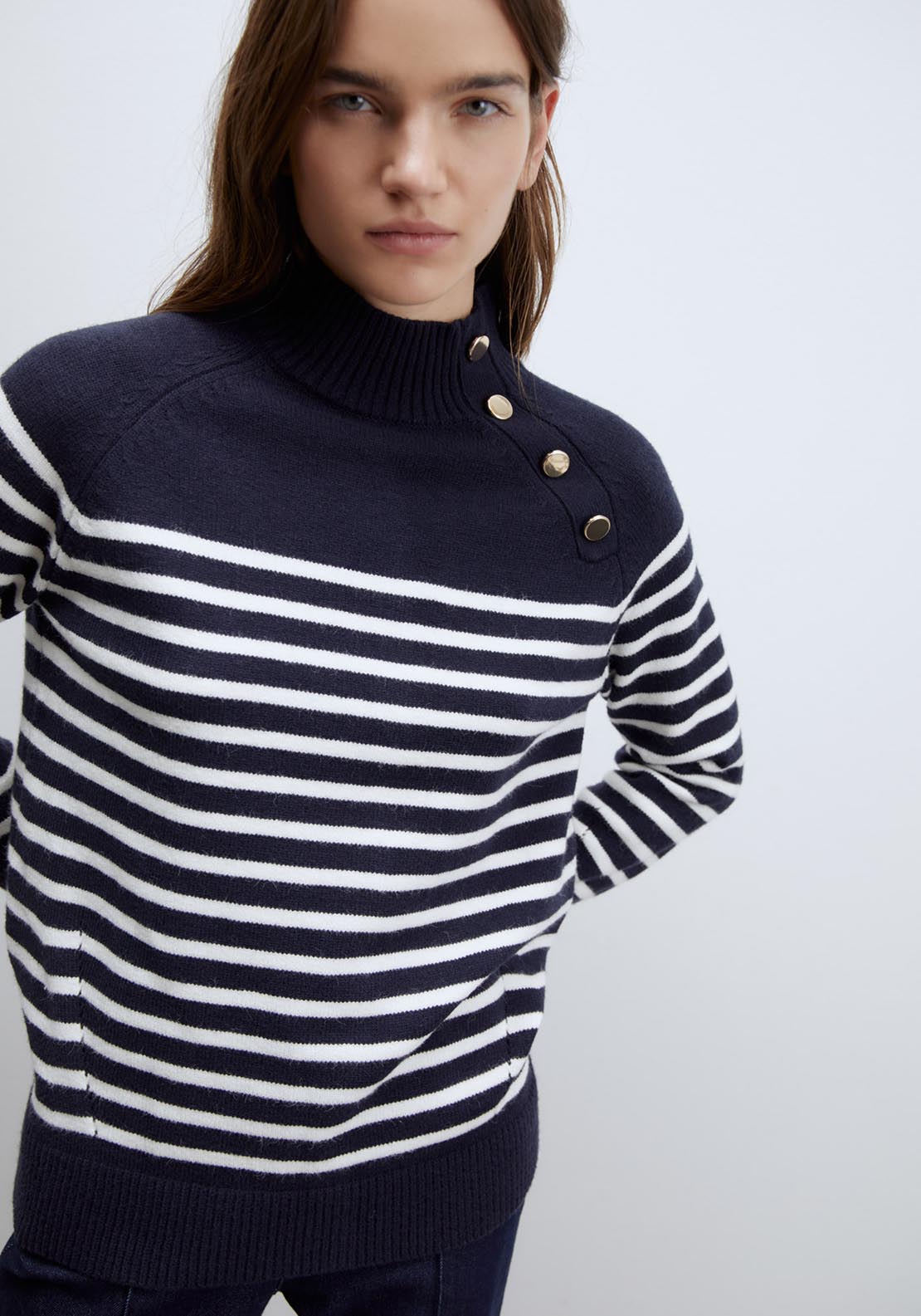 Sfera Buttons striped sweater - Navy 1 Shaws Department Stores