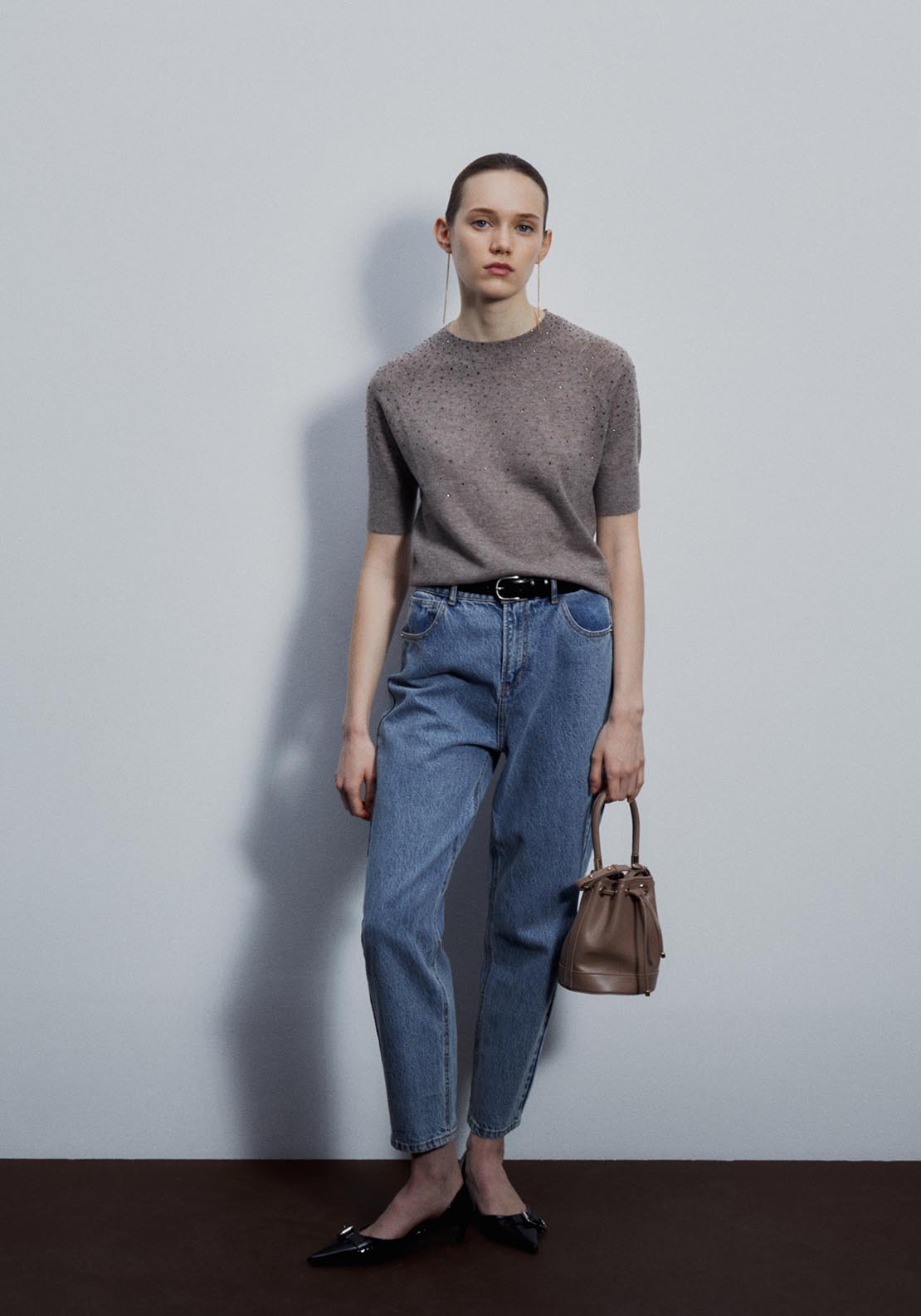 Sfera Diamanté sweater - Medium Taupe 2 Shaws Department Stores