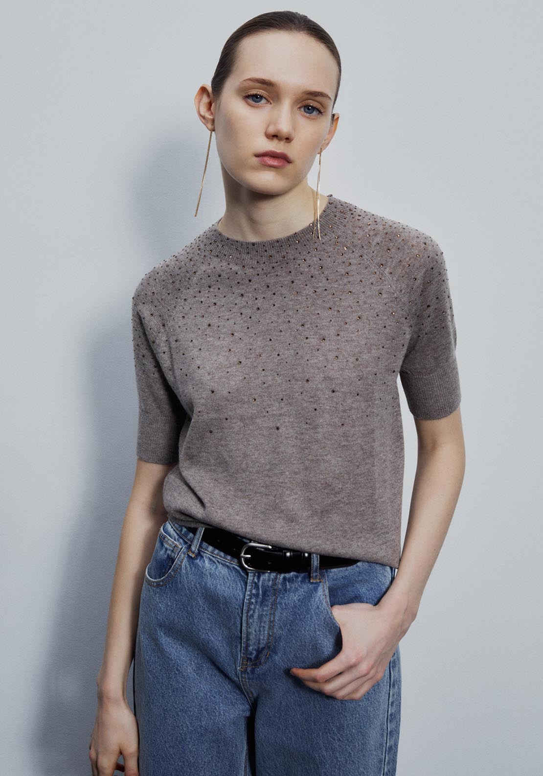Sfera Diamanté sweater - Medium Taupe 1 Shaws Department Stores