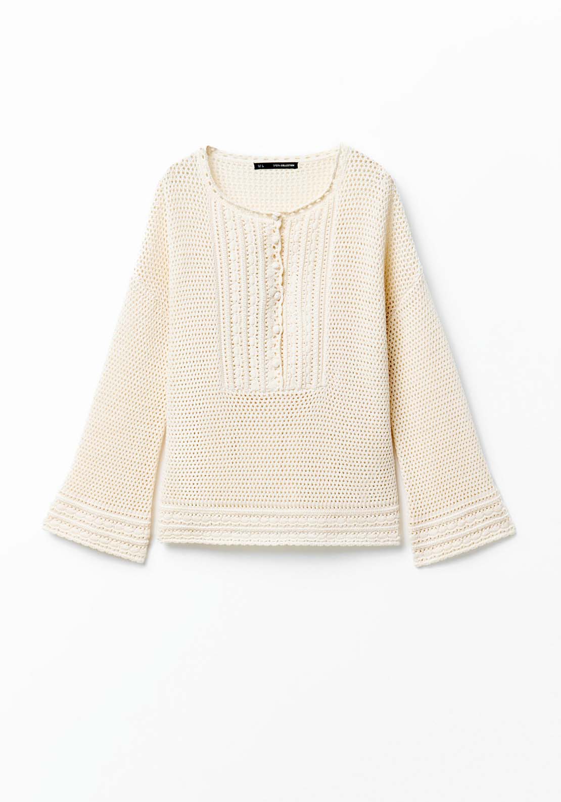 Sfera Decorative Front Openwork Sweater - Ecru 6 Shaws Department Stores