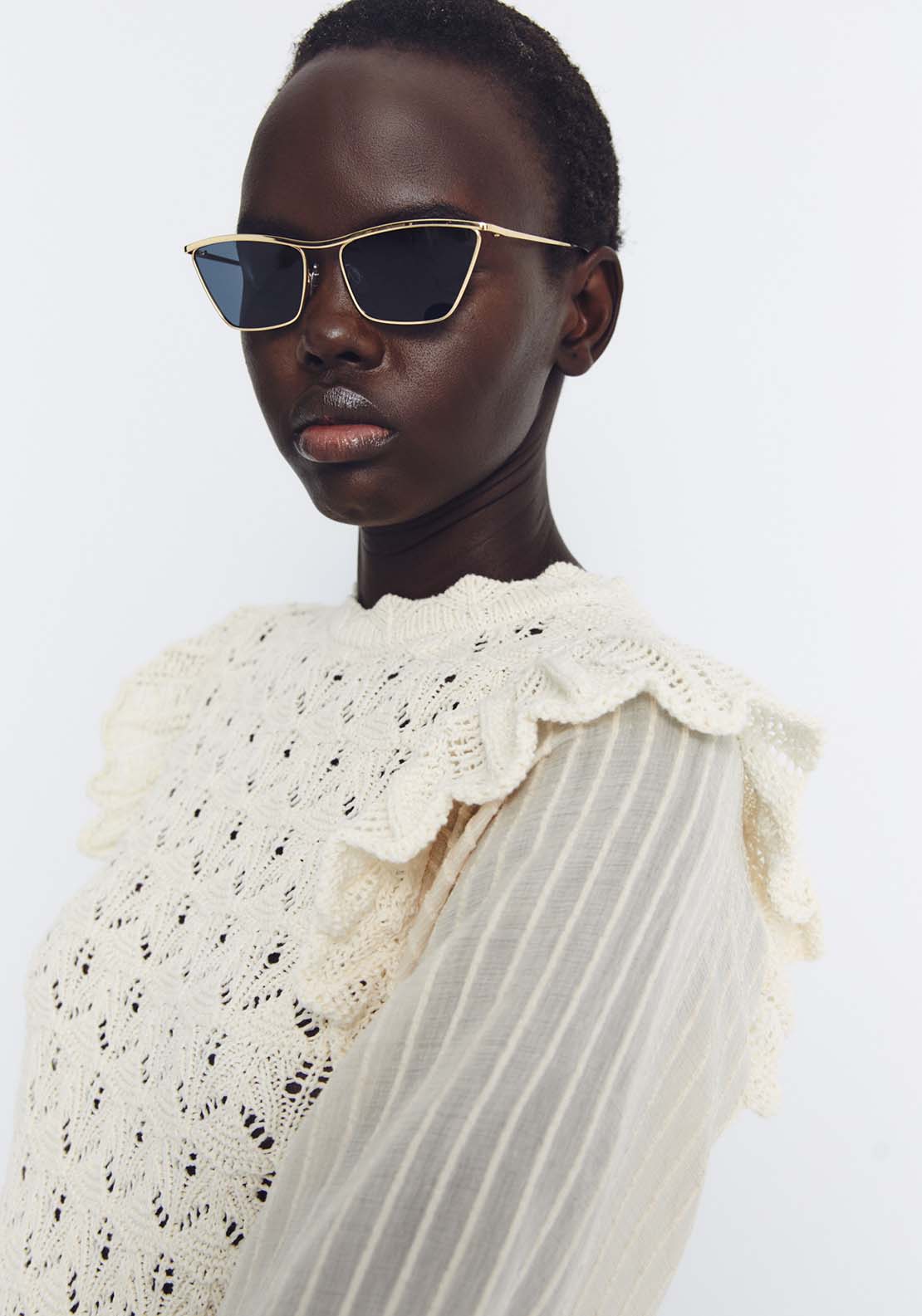 Sfera Ruffled Sleeves Sweater - Ecru 4 Shaws Department Stores