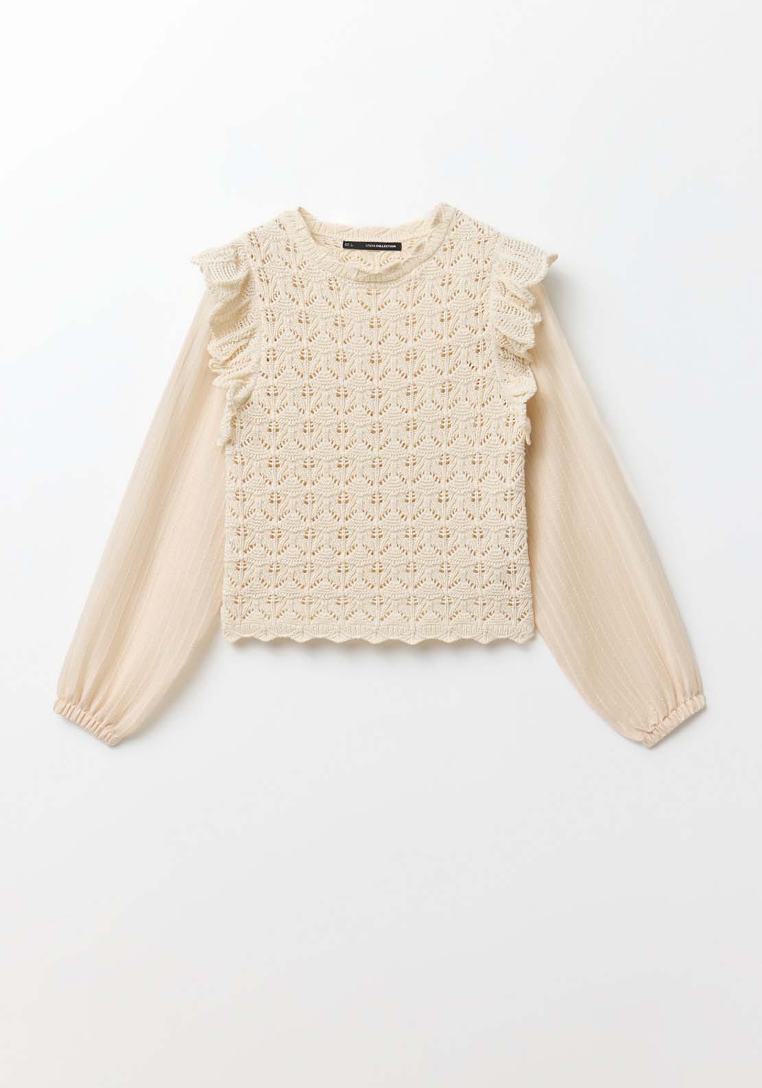 Sfera Ruffled Sleeves Sweater - Ecru 6 Shaws Department Stores