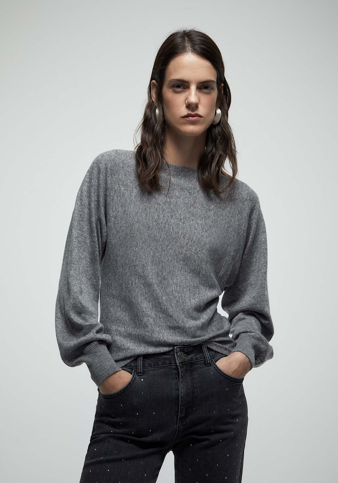 Scoop Neck Sweater - Grey