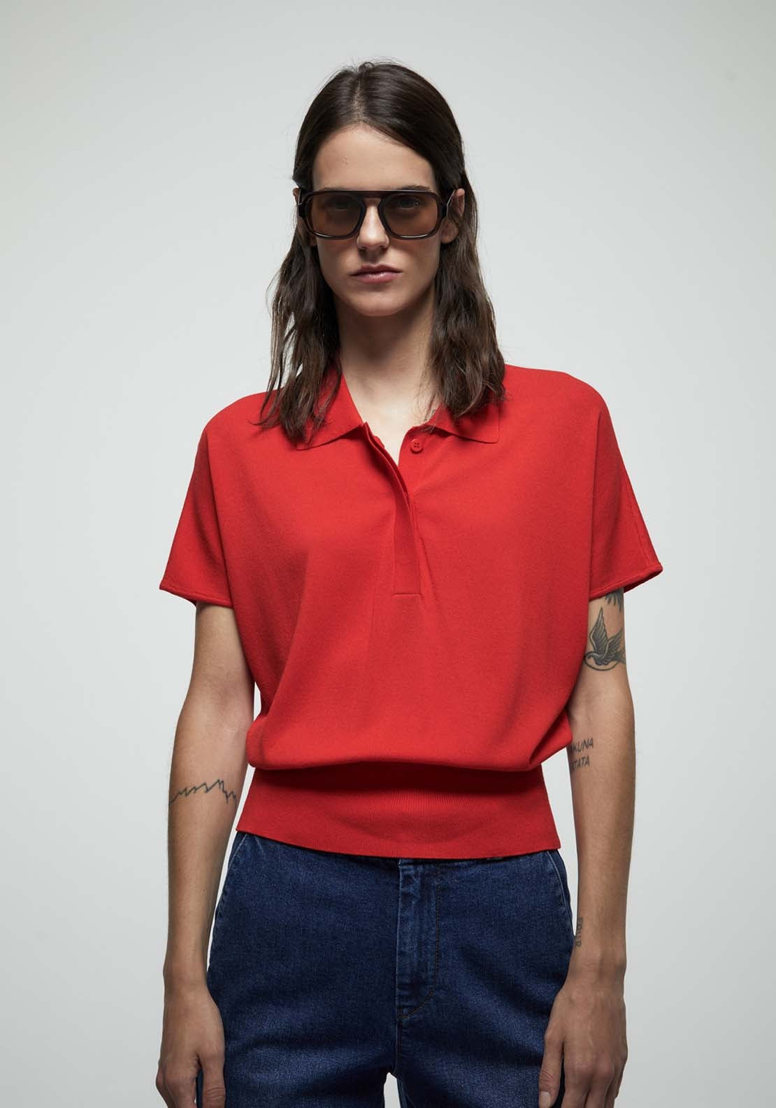 Polo Collar Sweater - Red