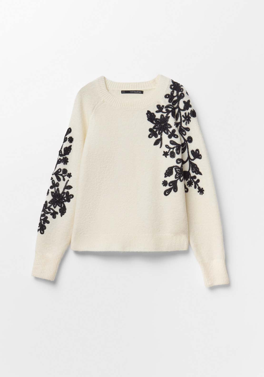 Contrast Embroidery Sweater - Cream