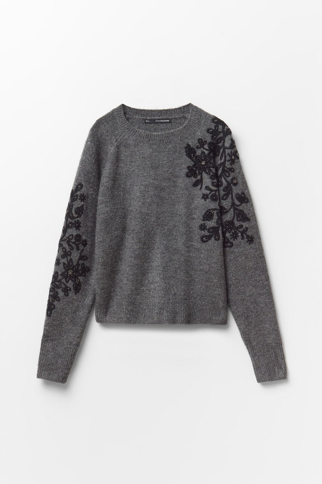 Contrast Embroidery Sweater - Grey