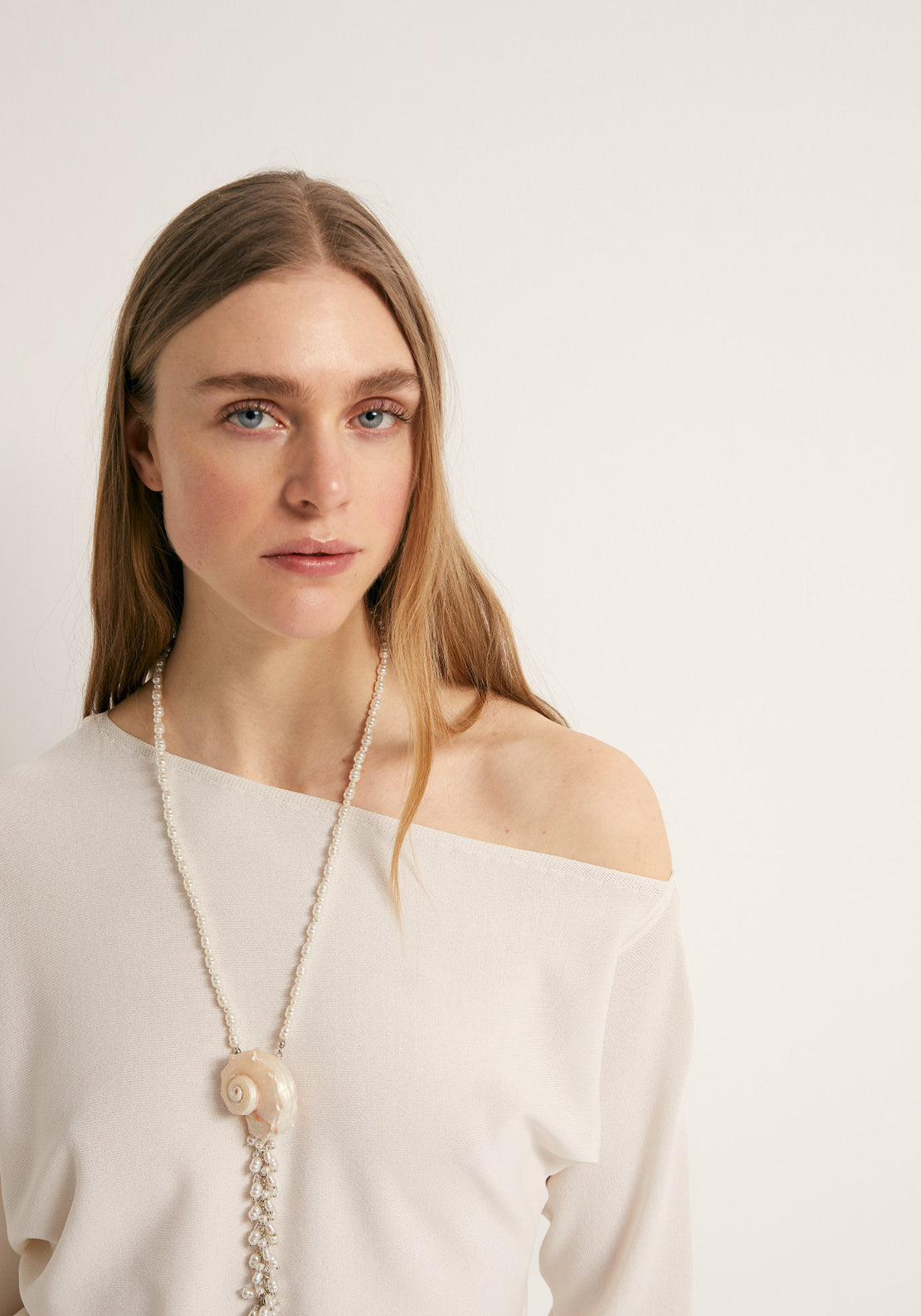 Asymmetric Shoulder Sweater - Cream