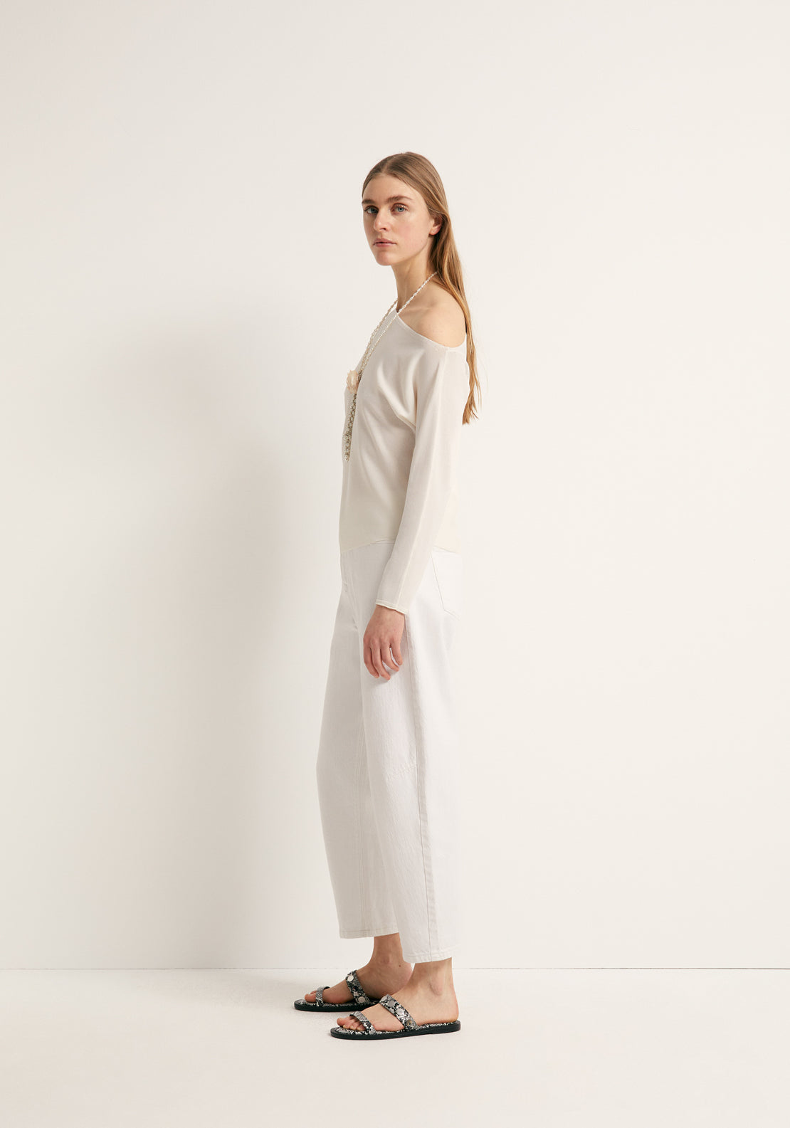 Asymmetric Shoulder Sweater - Cream