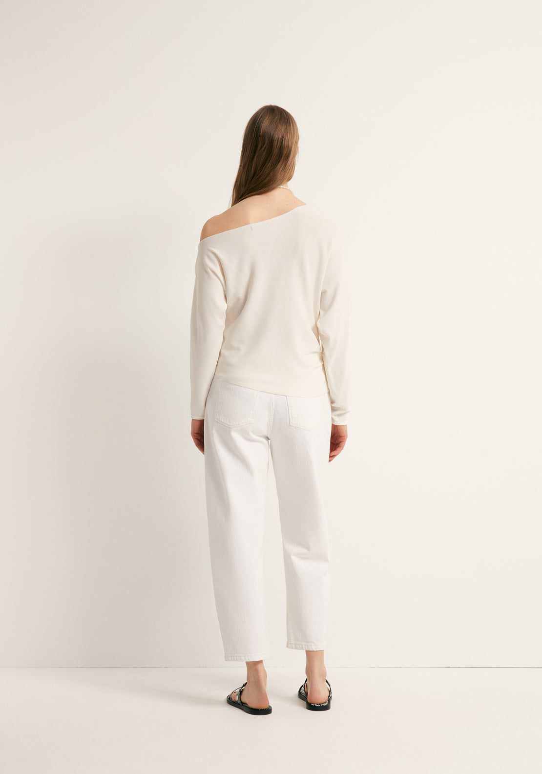 Asymmetric Shoulder Sweater - Cream