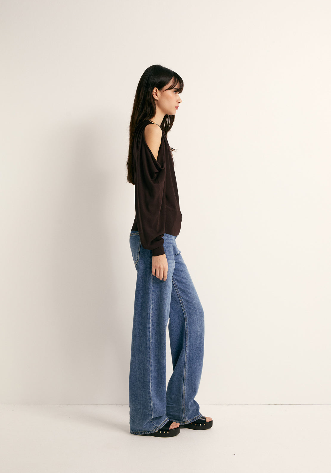 Asymmetric Side Ruching Top - Brown