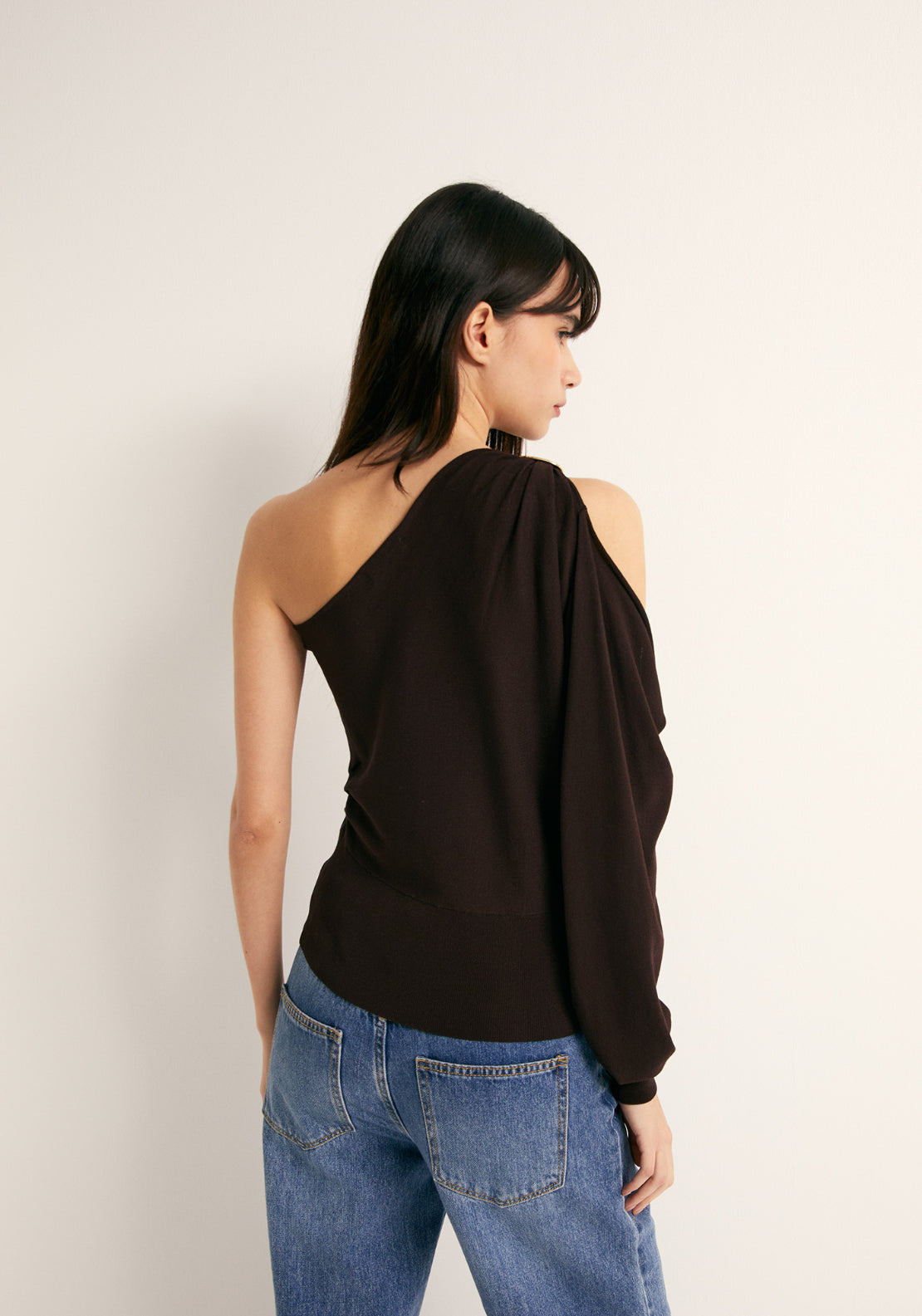 Asymmetric Side Ruching Top - Brown
