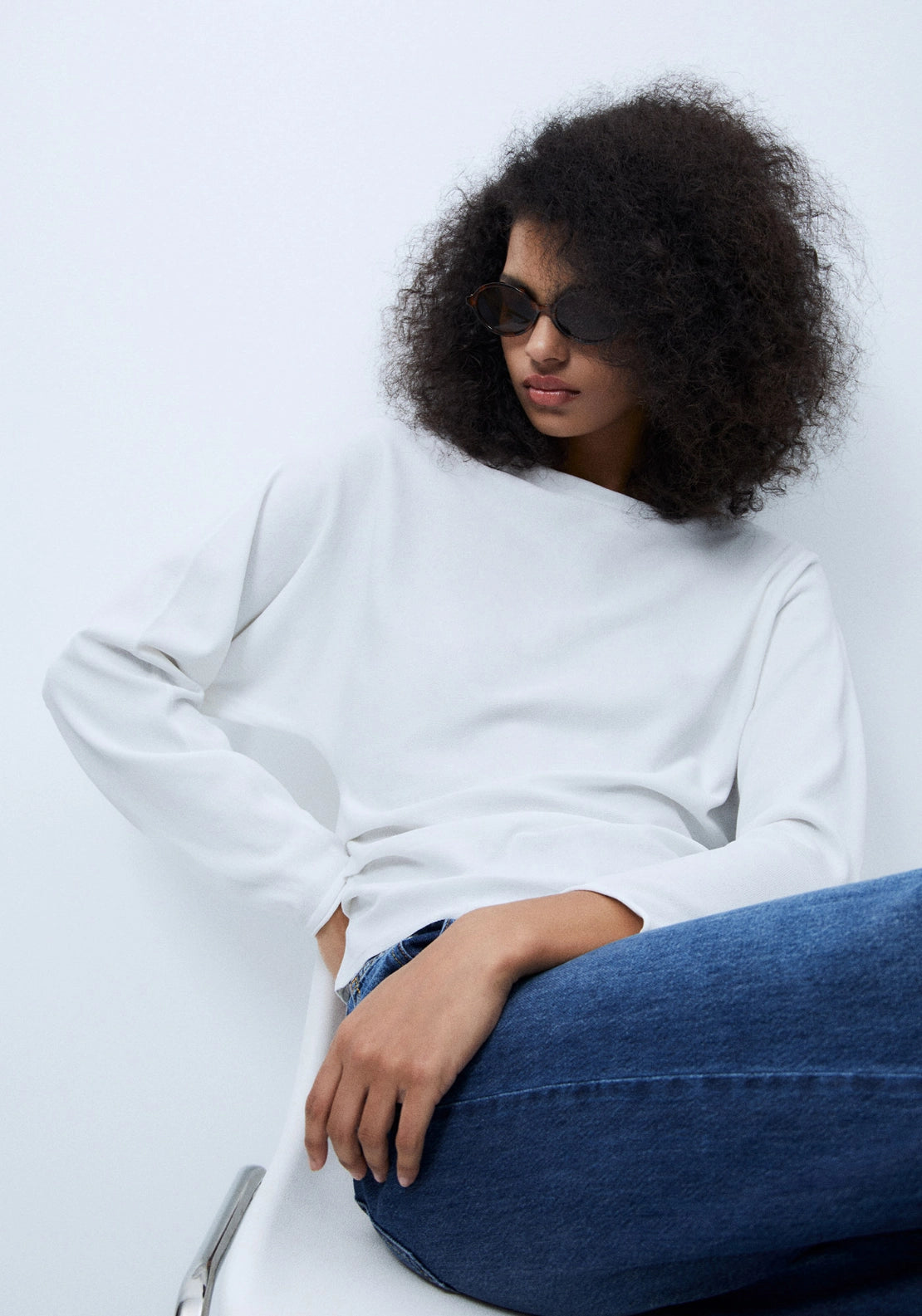 Asymmetric Neck Sweater - White