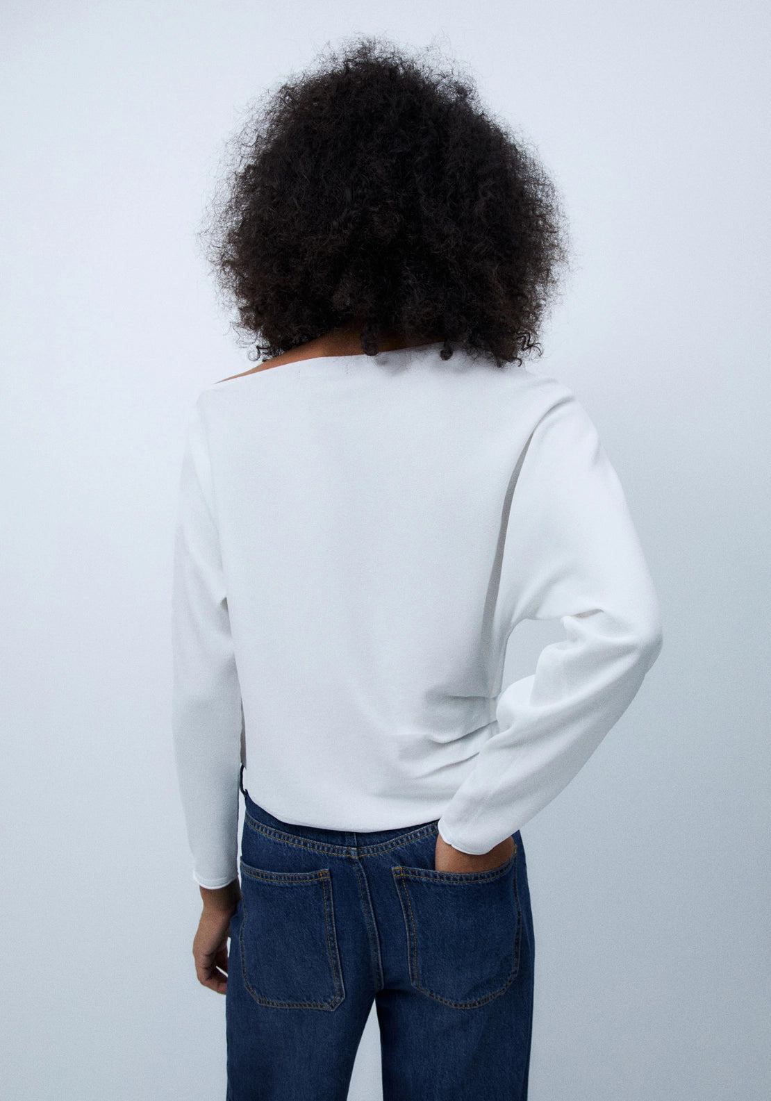 Asymmetric Neck Sweater - White
