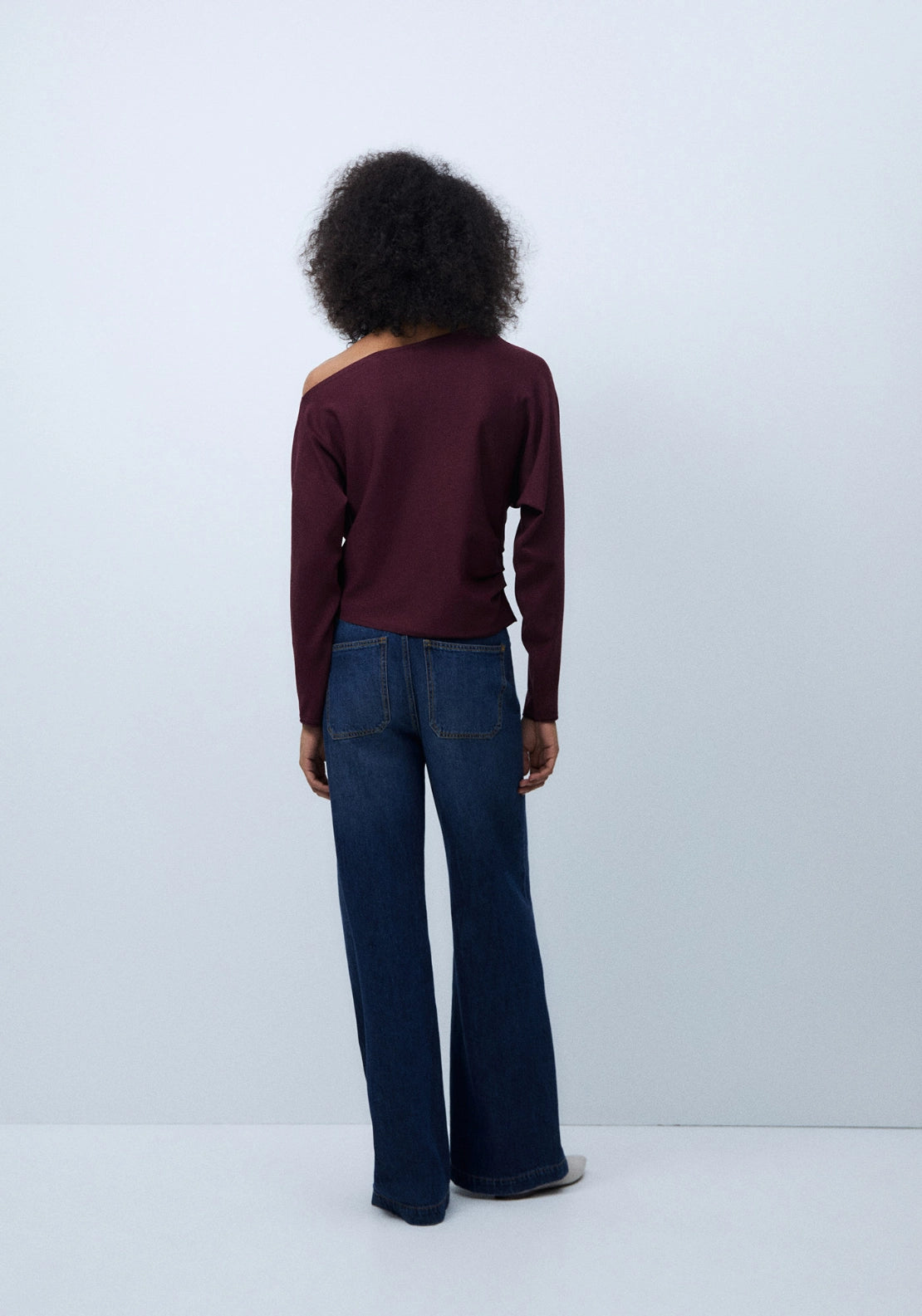Asymmetric Neck Sweater - Red