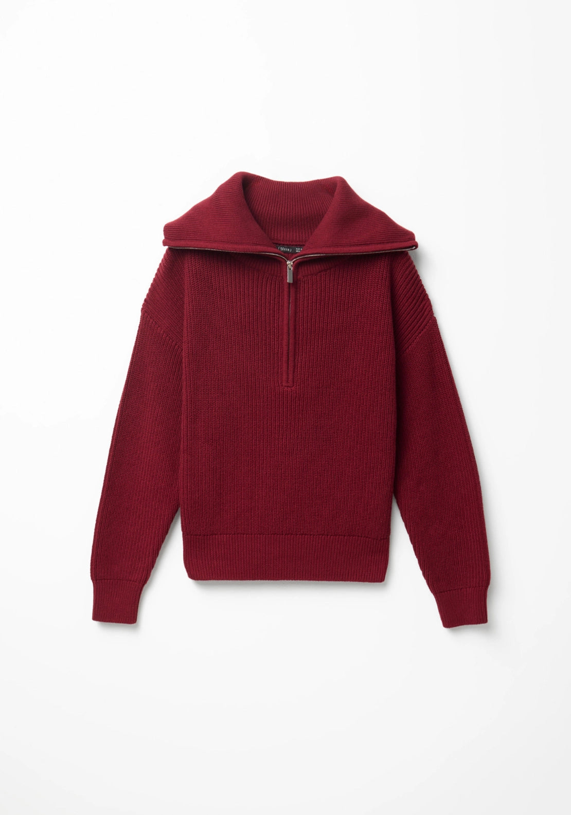 Zip Neck Oversized Collar Sweater - Vermilion