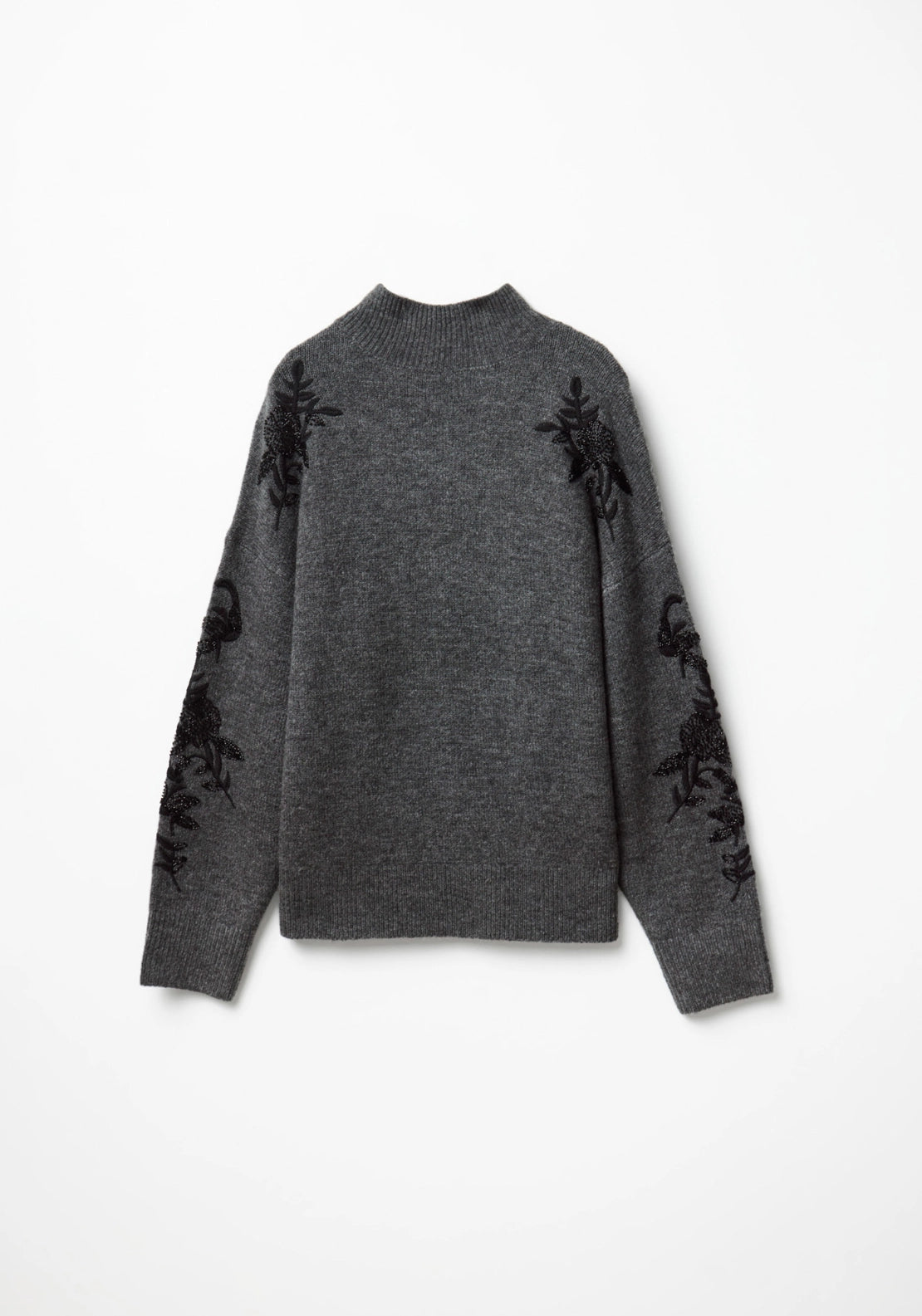 Sequin Embroidered Knit Sweater - Grey