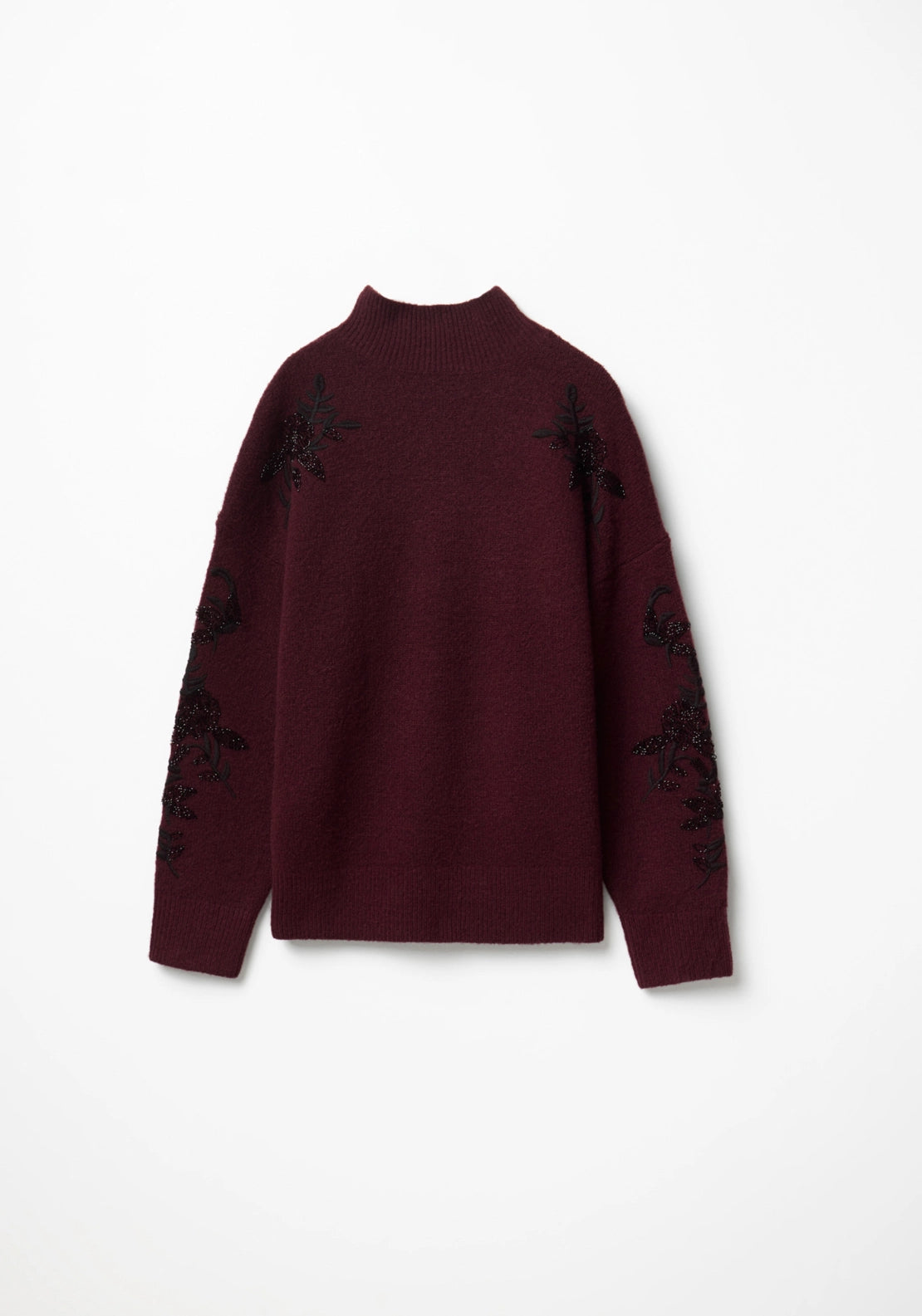 Sequin Embroidered Knit Sweater - Red