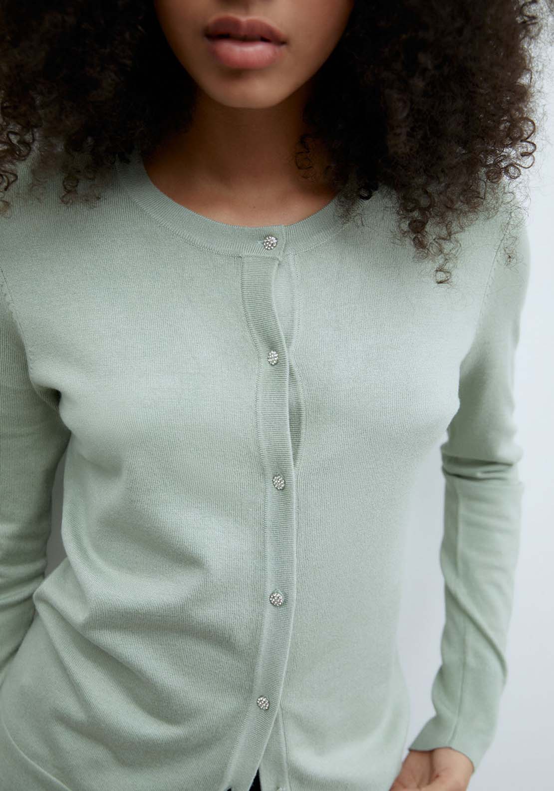 Sfera Jewel buttons cardigan - Green Aquamarine 4 Shaws Department Stores