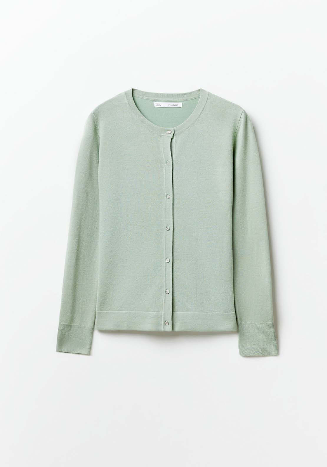 Sfera Jewel buttons cardigan - Green Aquamarine 5 Shaws Department Stores