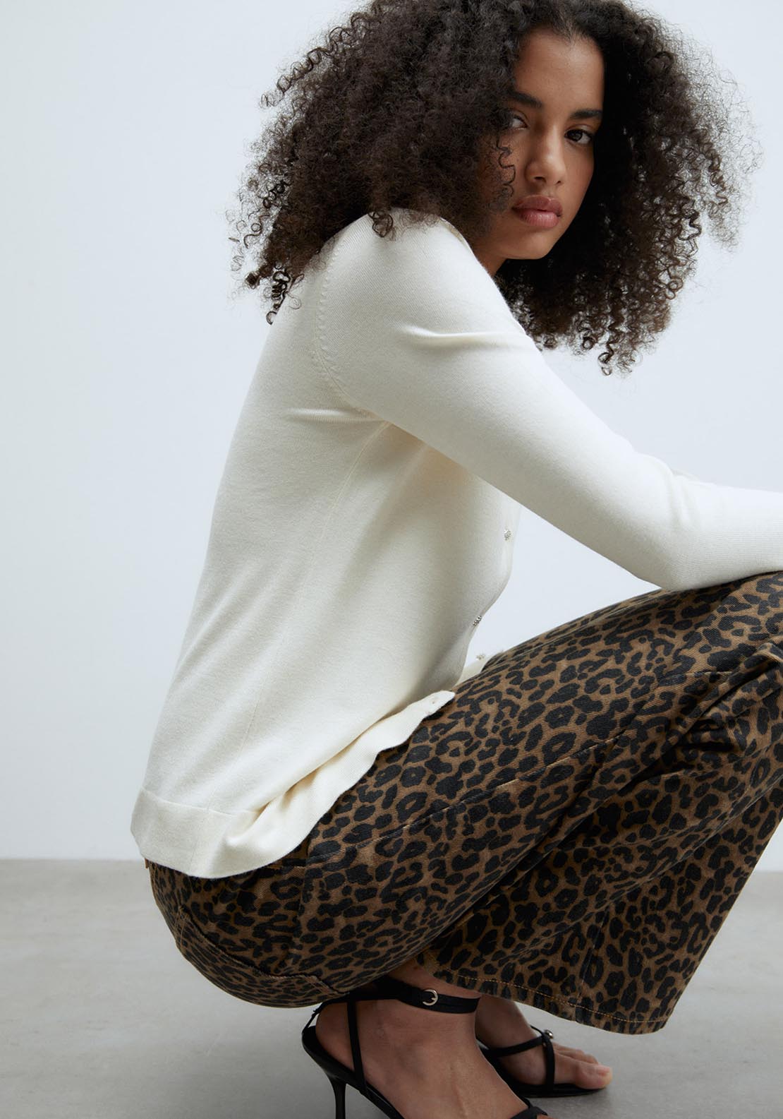 Sfera Jewel buttons cardigan - Ecru Mink 4 Shaws Department Stores