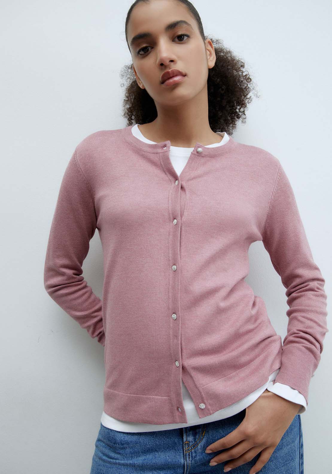 Sfera Jewel buttons cardigan - Pink Melange 2 Shaws Department Stores