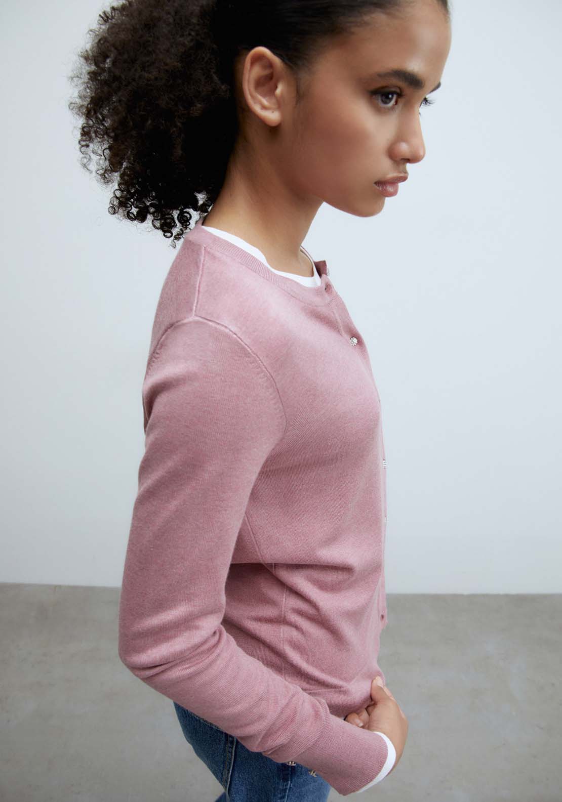Sfera Jewel buttons cardigan - Pink Melange 4 Shaws Department Stores